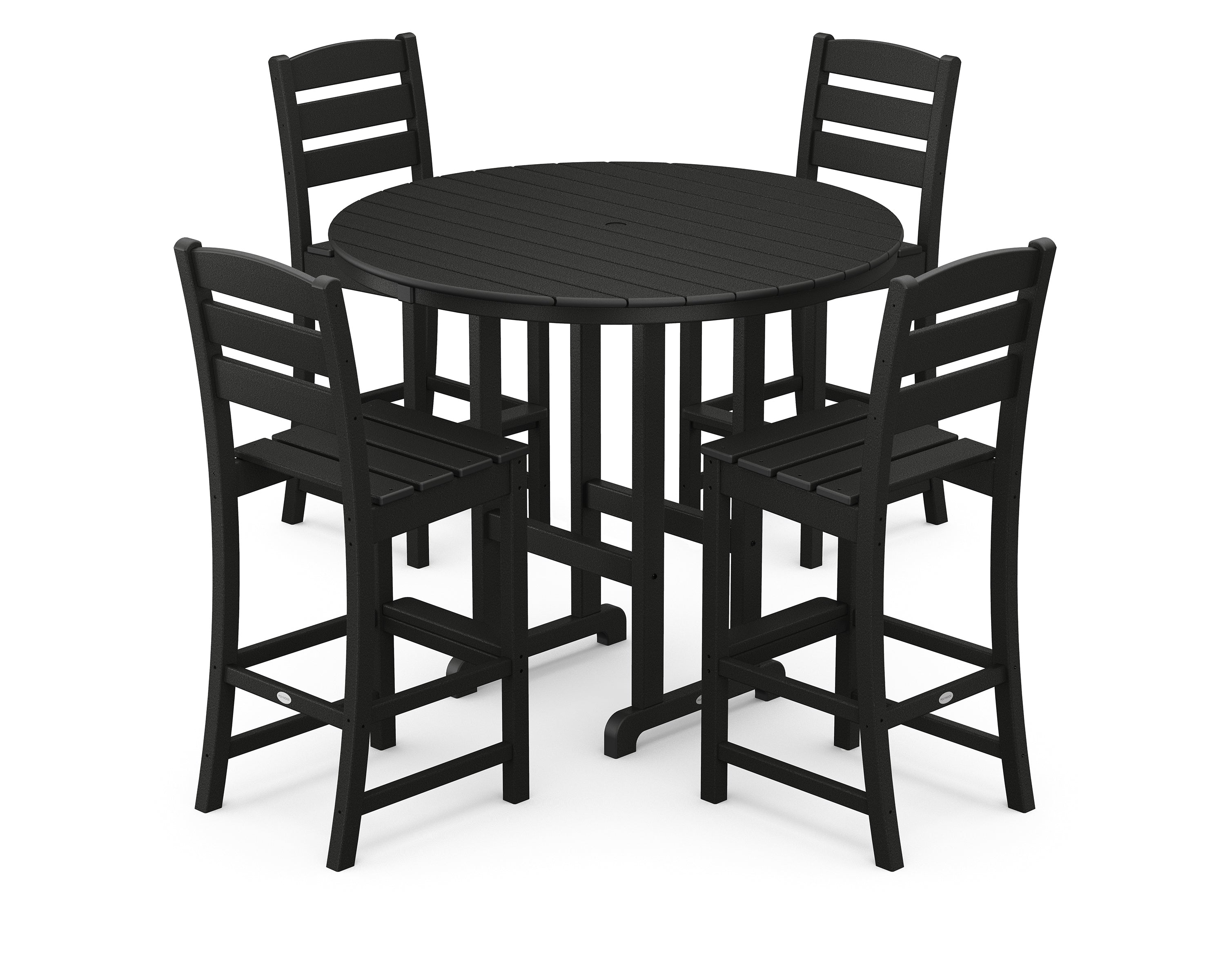 POLYWOOD® Lakeside 5-Piece Round Farmhouse Side Chair Bar Set in Black