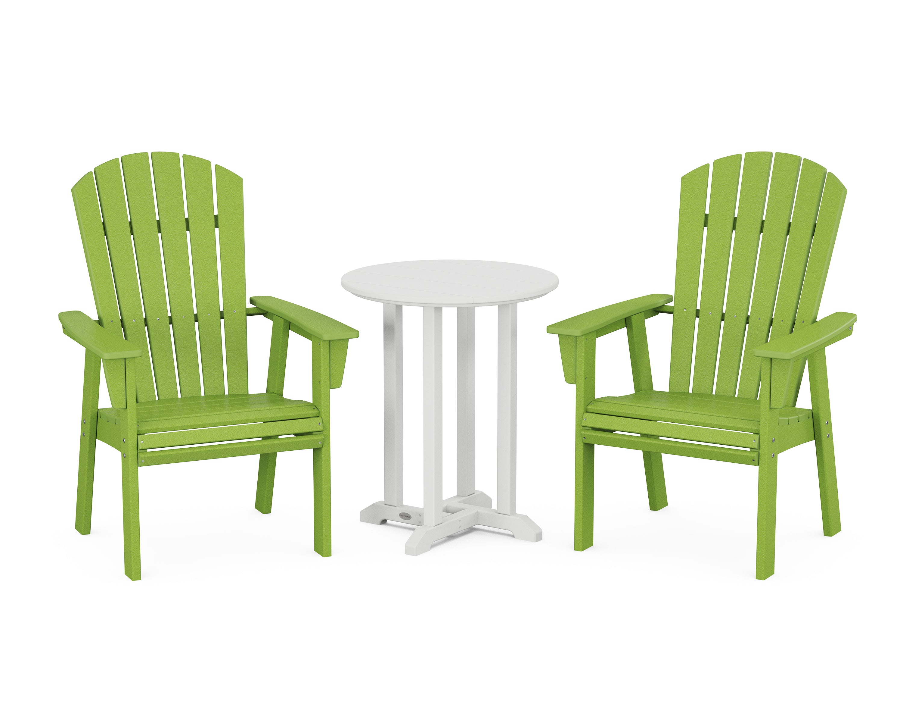 POLYWOOD Nautical Adirondack 3-Piece Round Bistro Dining Set in Lime / White