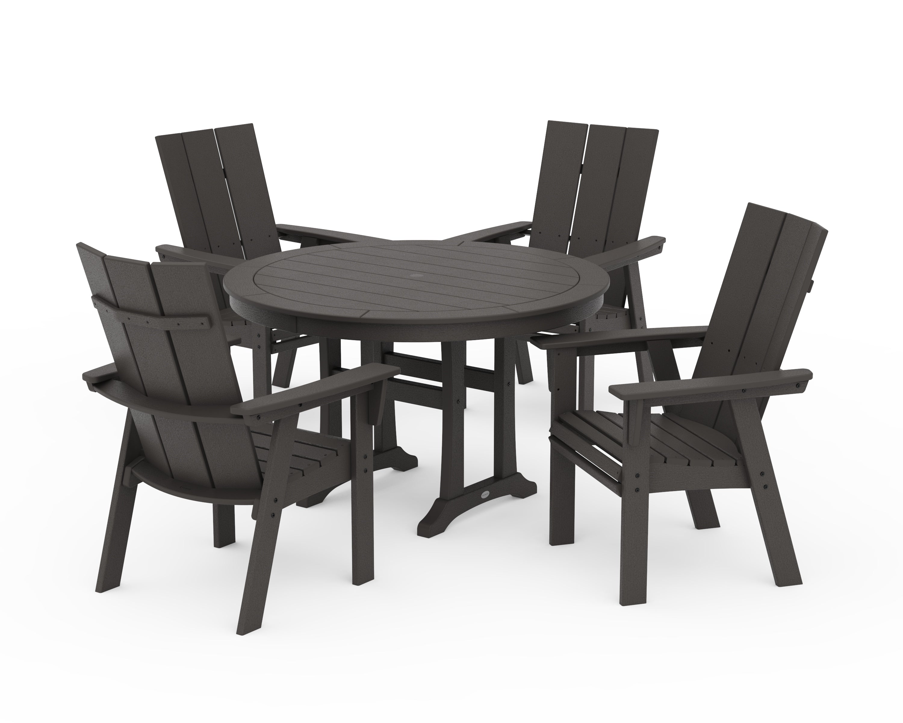 POLYWOOD Modern Curveback Adirondack 5-Piece Nautical Trestle Dining Set in Vintage Coffee