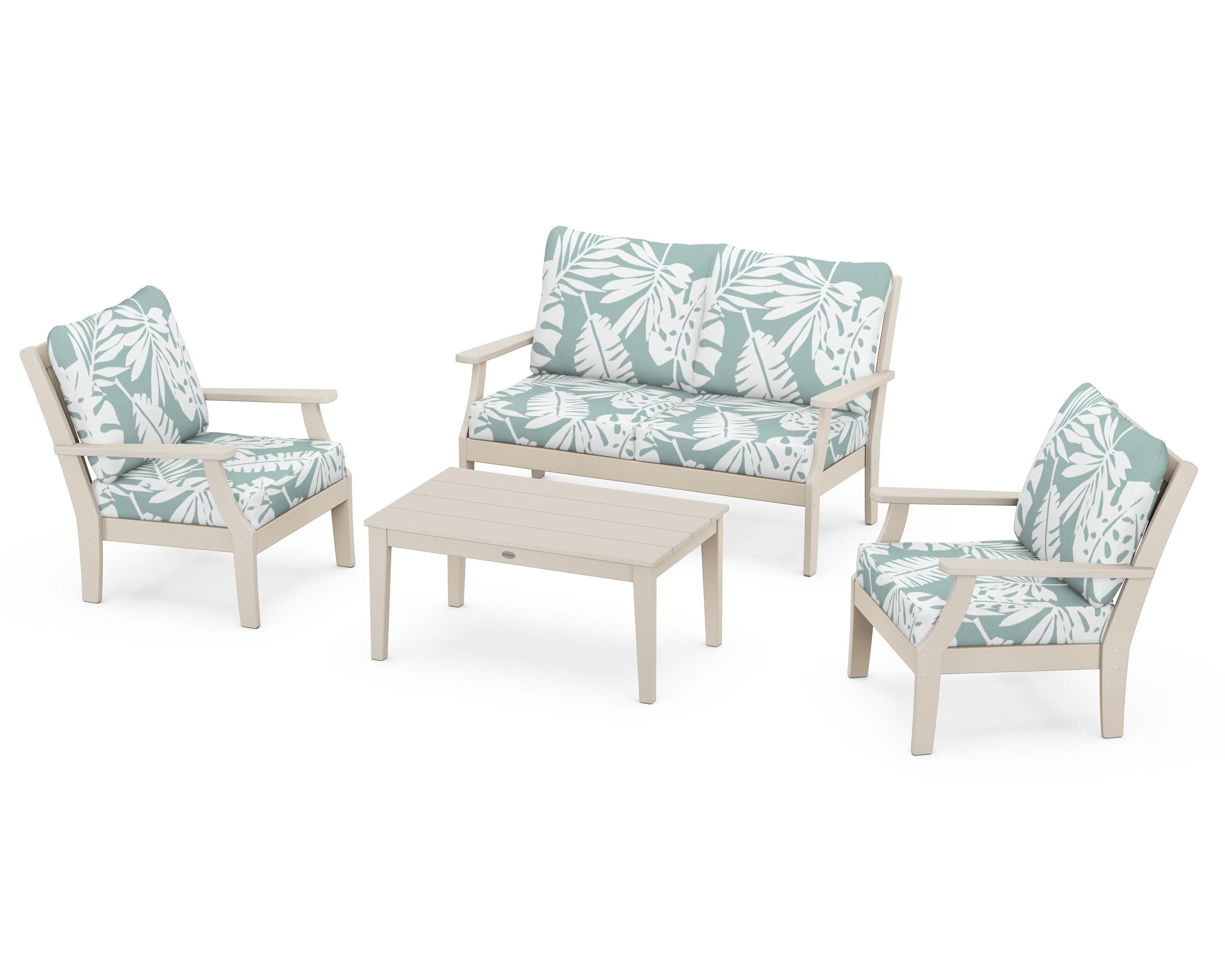 POLYWOOD Braxton 4-Piece Deep Seating Chair Set in Sand / Leaf Glacier Spa