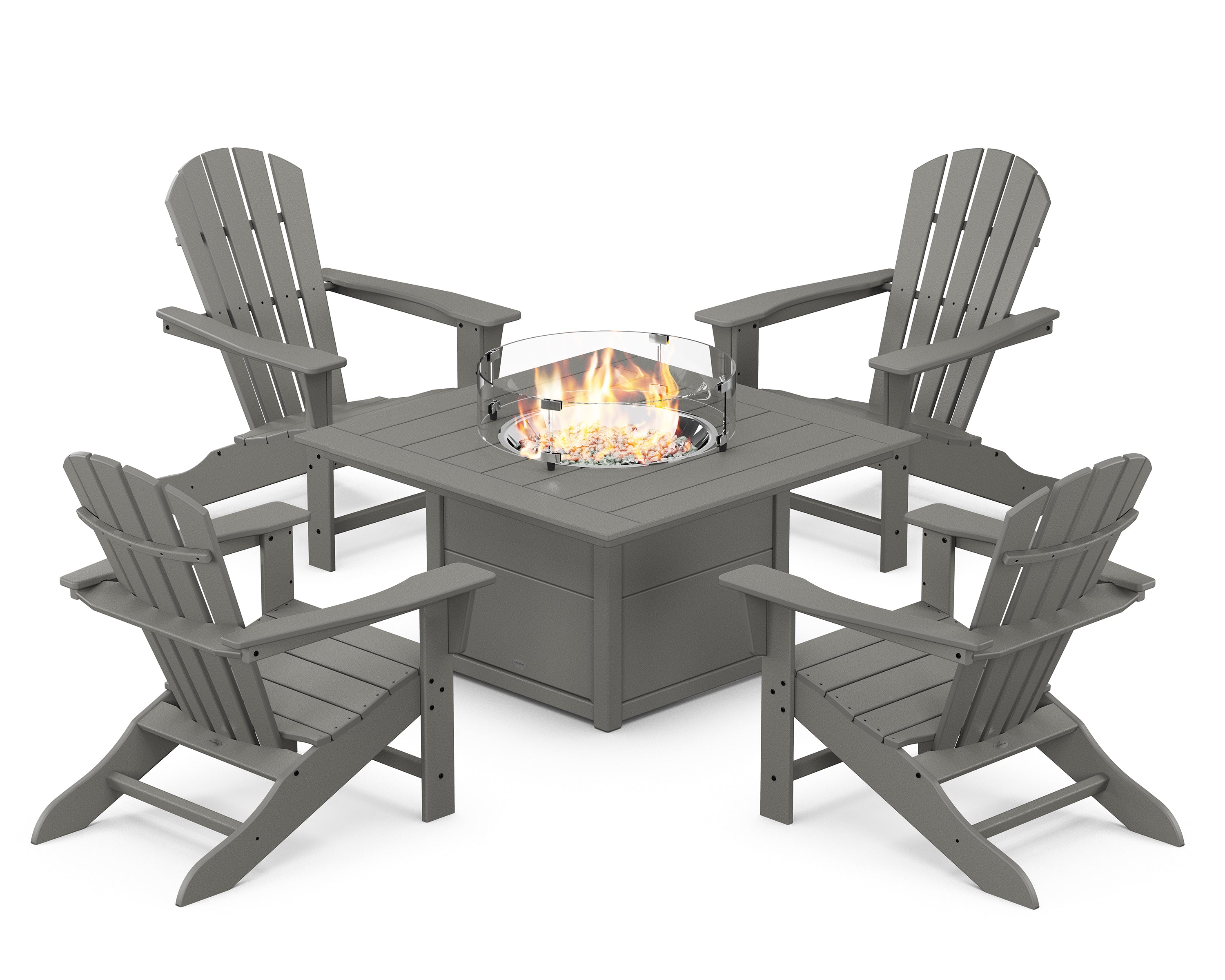 POLYWOOD® Palm Coast 5-Piece Adirondack Chair Conversation Set with Fire Pit Table in Slate Grey