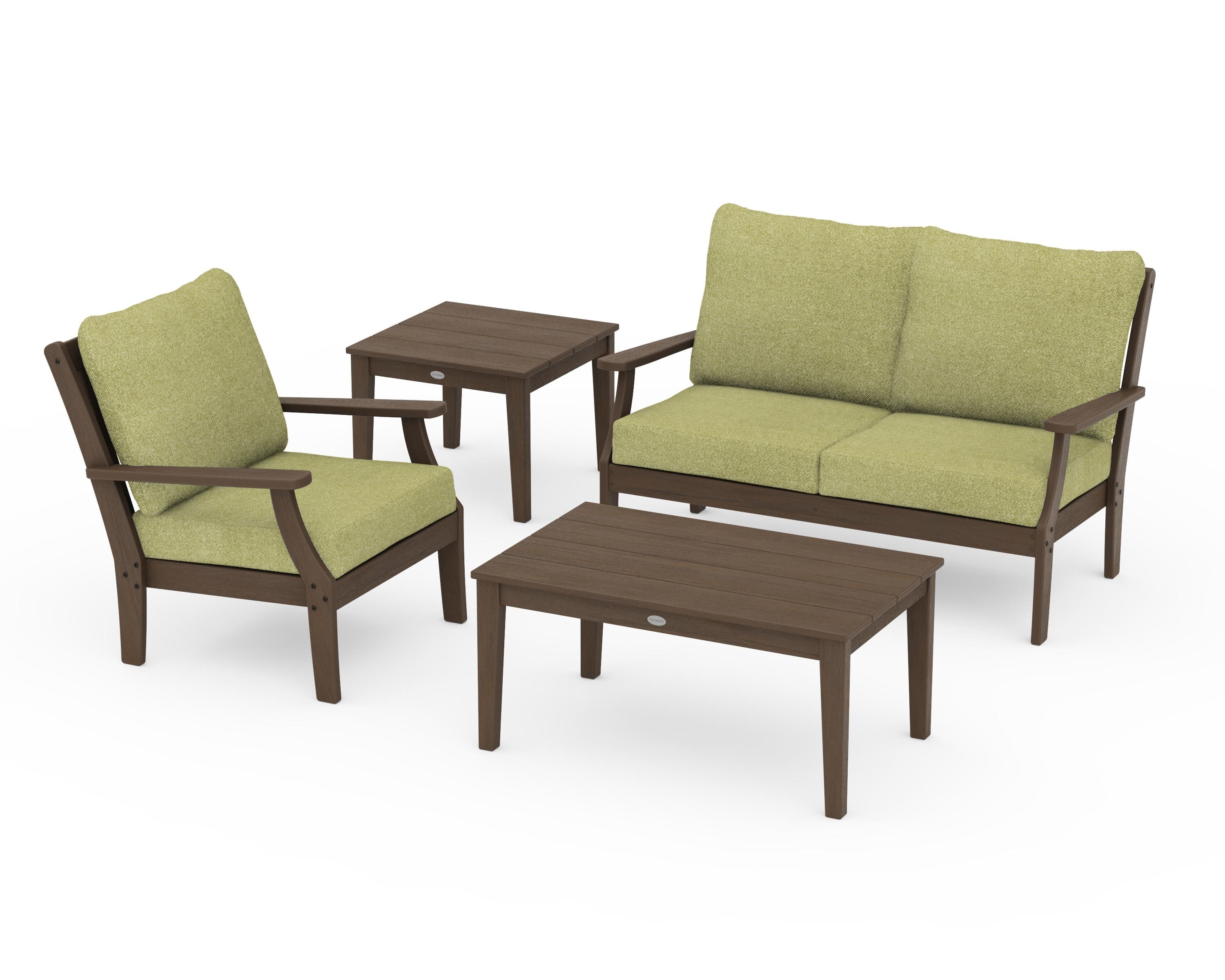 POLYWOOD Braxton 4-Piece Deep Seating Set in Kona / Chartreuse Boucle