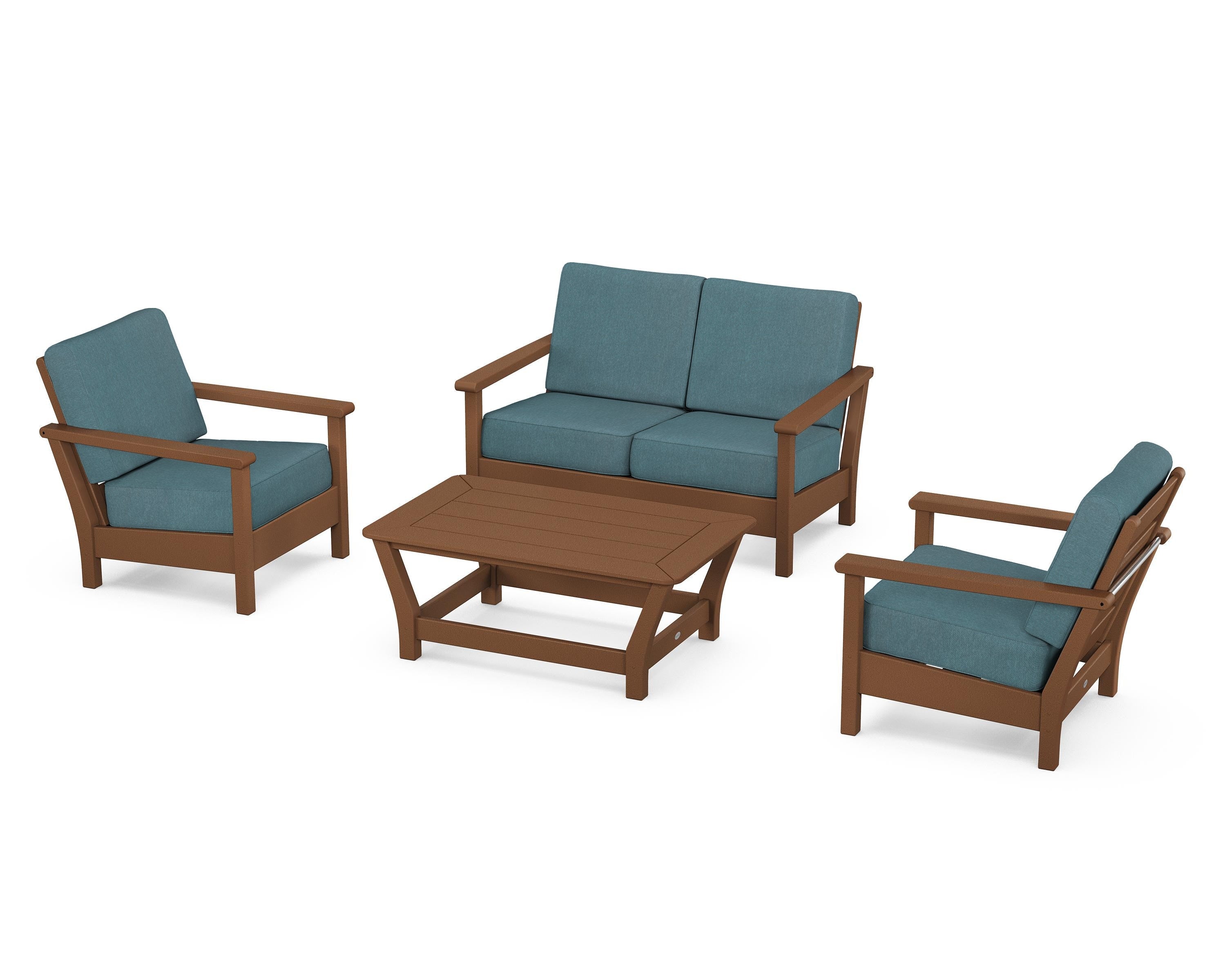 POLYWOOD Harbour 4-Piece Deep Seating Set in Teak / Ocean Teal
