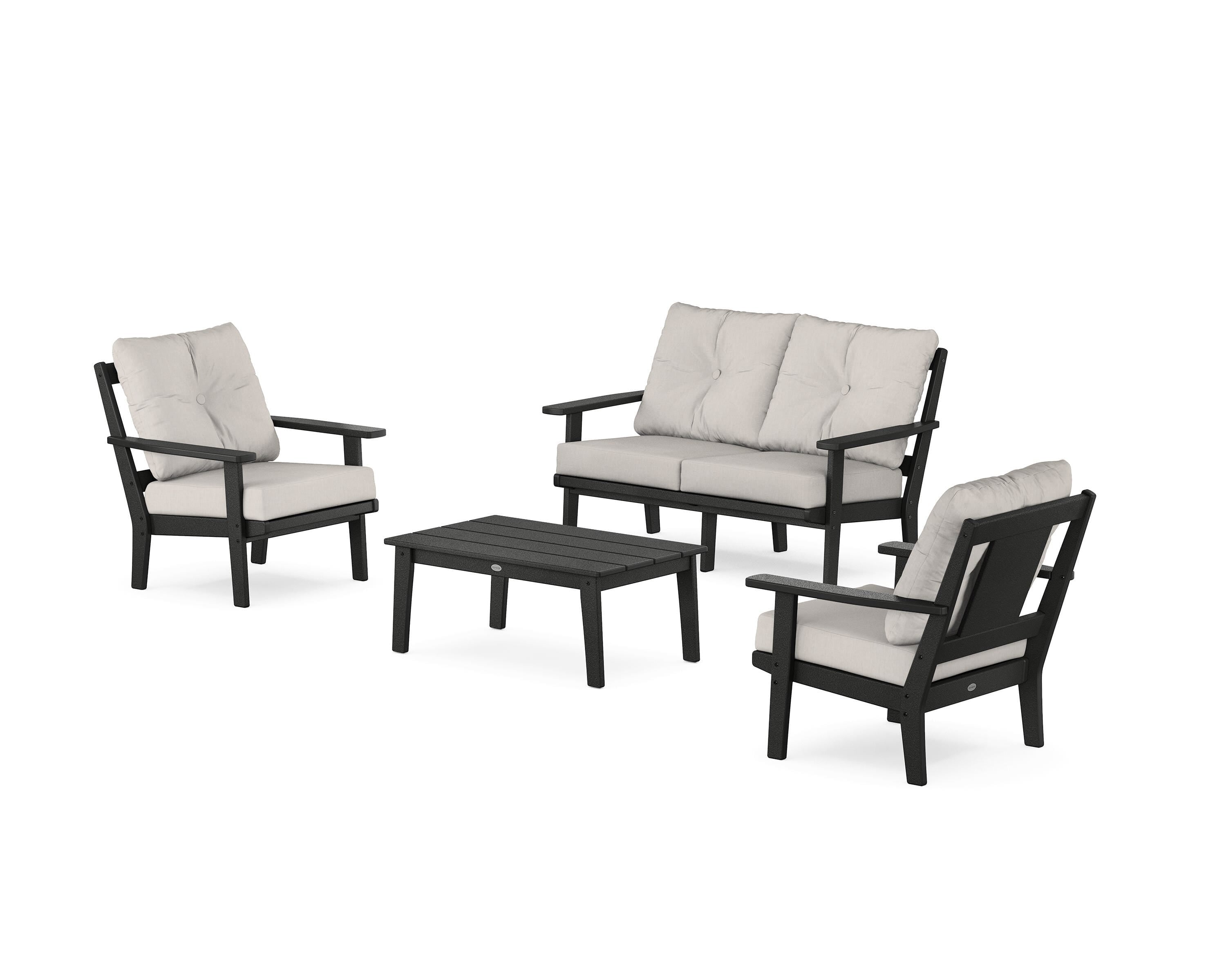 POLYWOOD Prairie 4-Piece Deep Seating Set with Loveseat in Black / Cast Ash