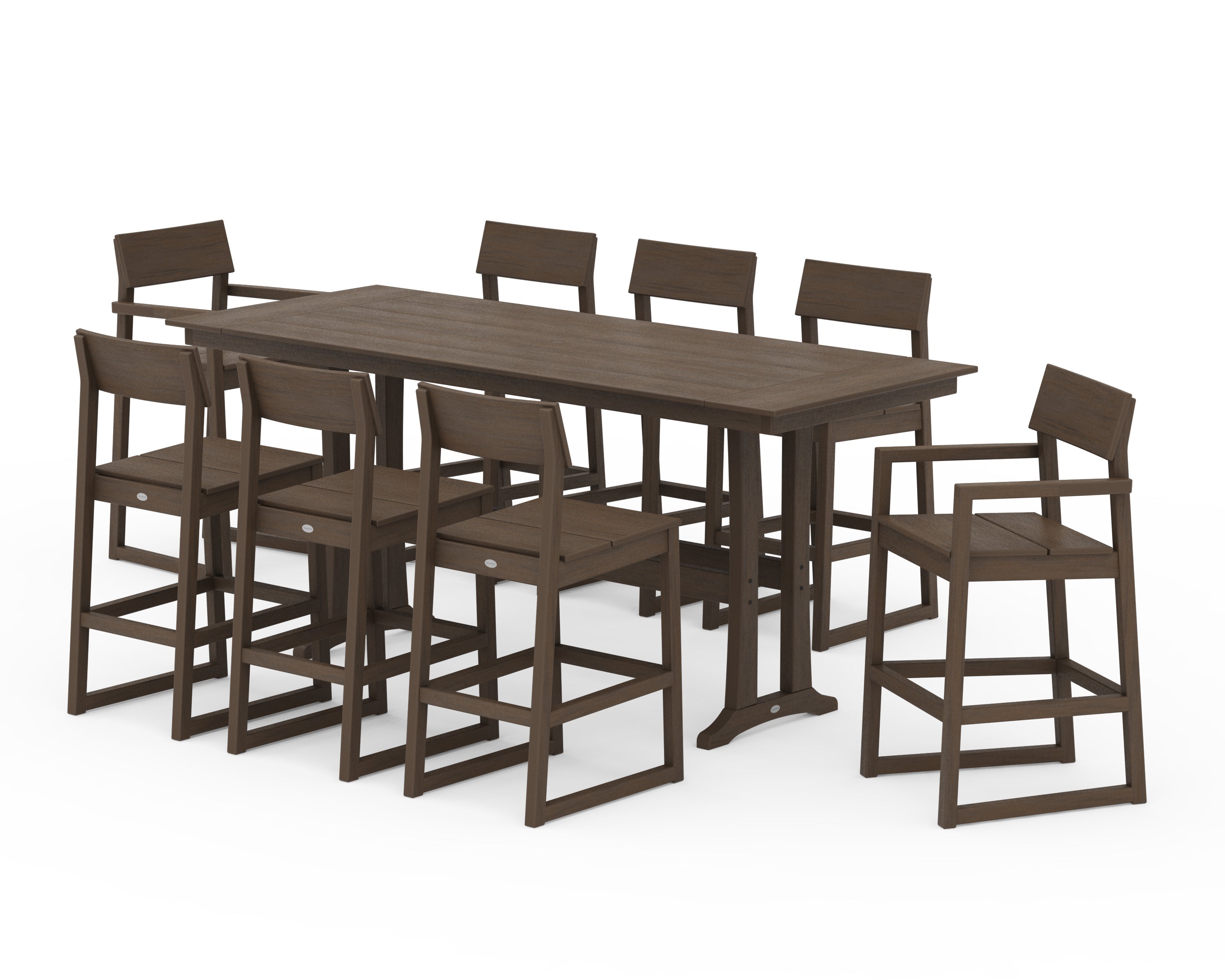 POLYWOOD EDGE 9-Piece Farmhouse Bar Set with Trestle Legs in Kona