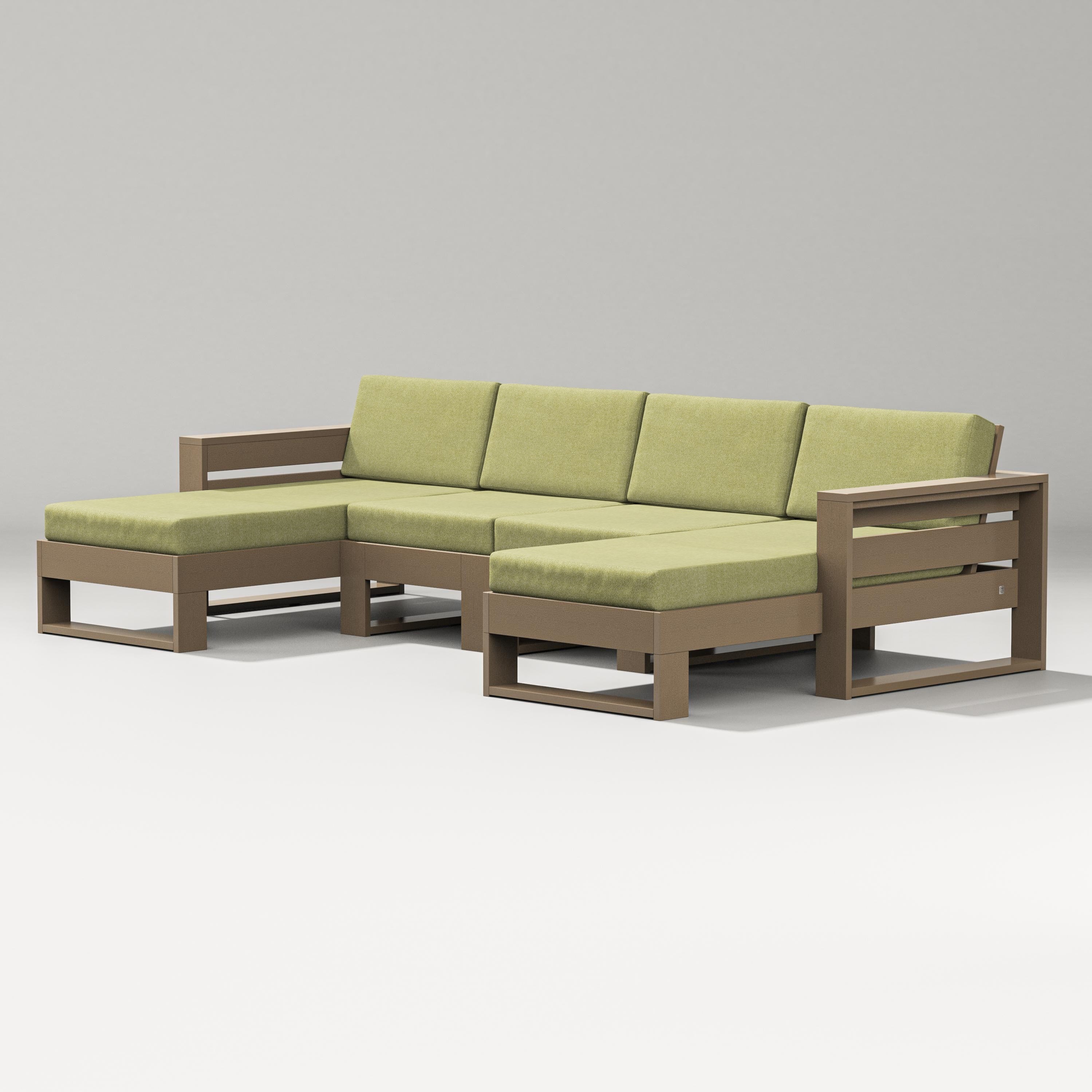 PW Designer Series Latitude Double Chaise Sectional in Vintage Sahara / Chartreuse Boucle