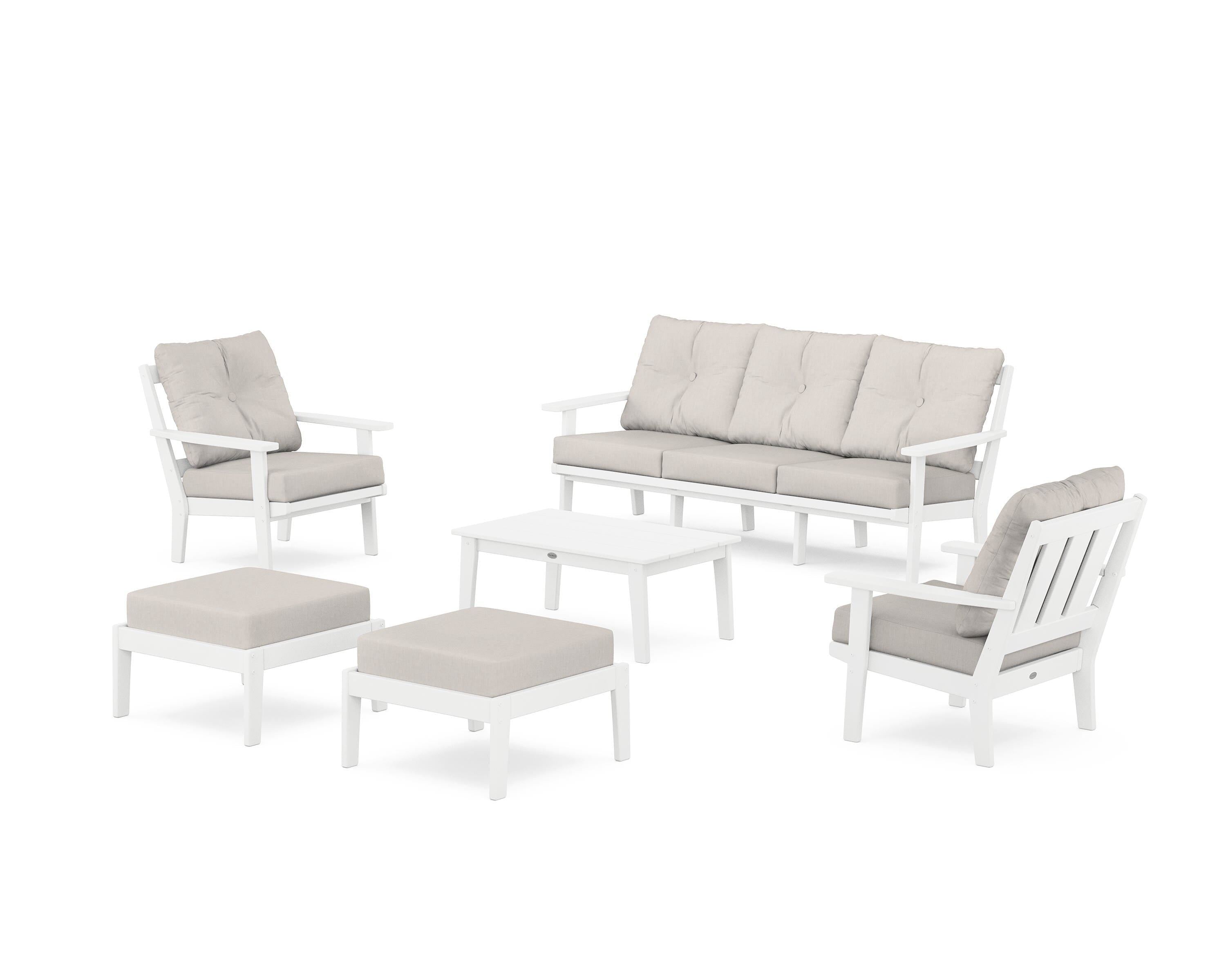 POLYWOOD Oxford 6-Piece Lounge Sofa Set in White / Cast Ash