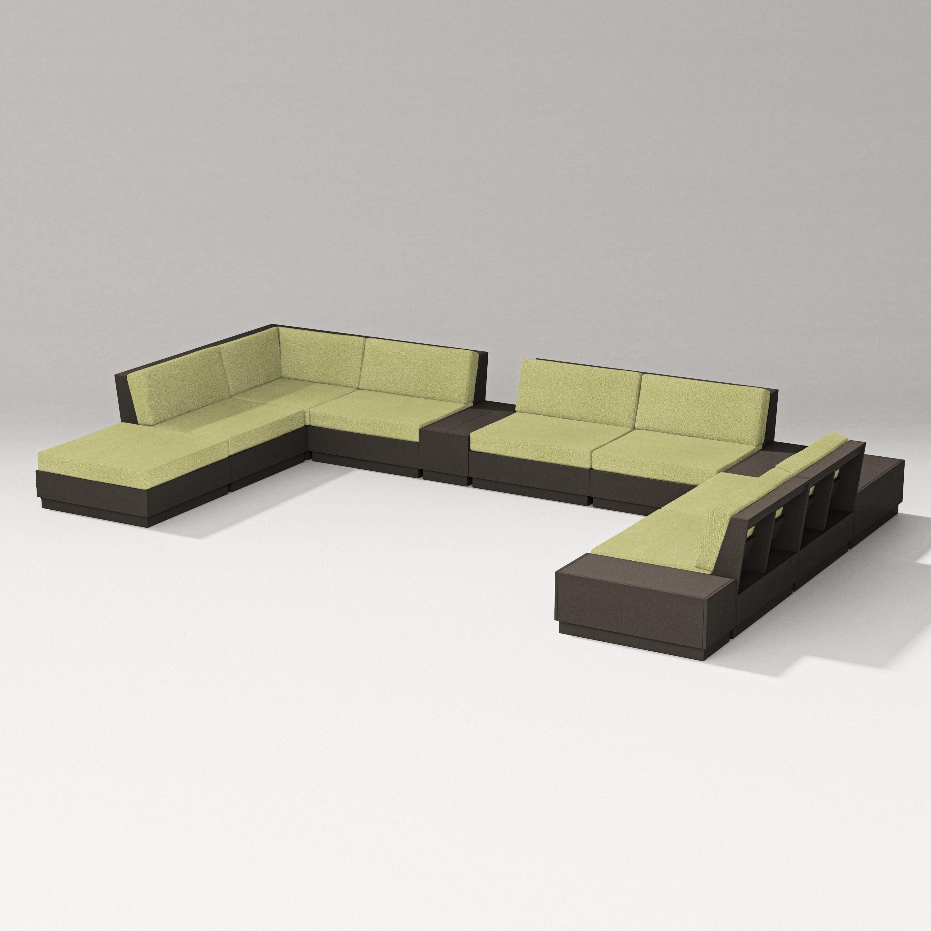 PW Designer Series Elevate 11-Piece Conversation Sectional Set in Vintage Coffee / Chartreuse Boucle