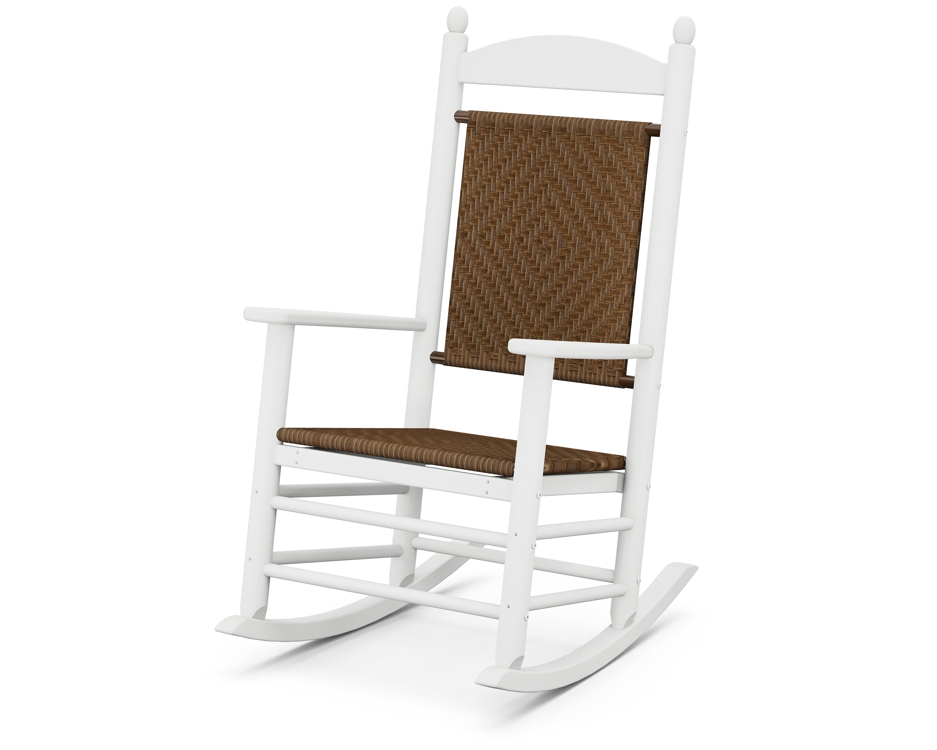 POLYWOOD® Jefferson Woven Rocking Chair in White / Tigerwood