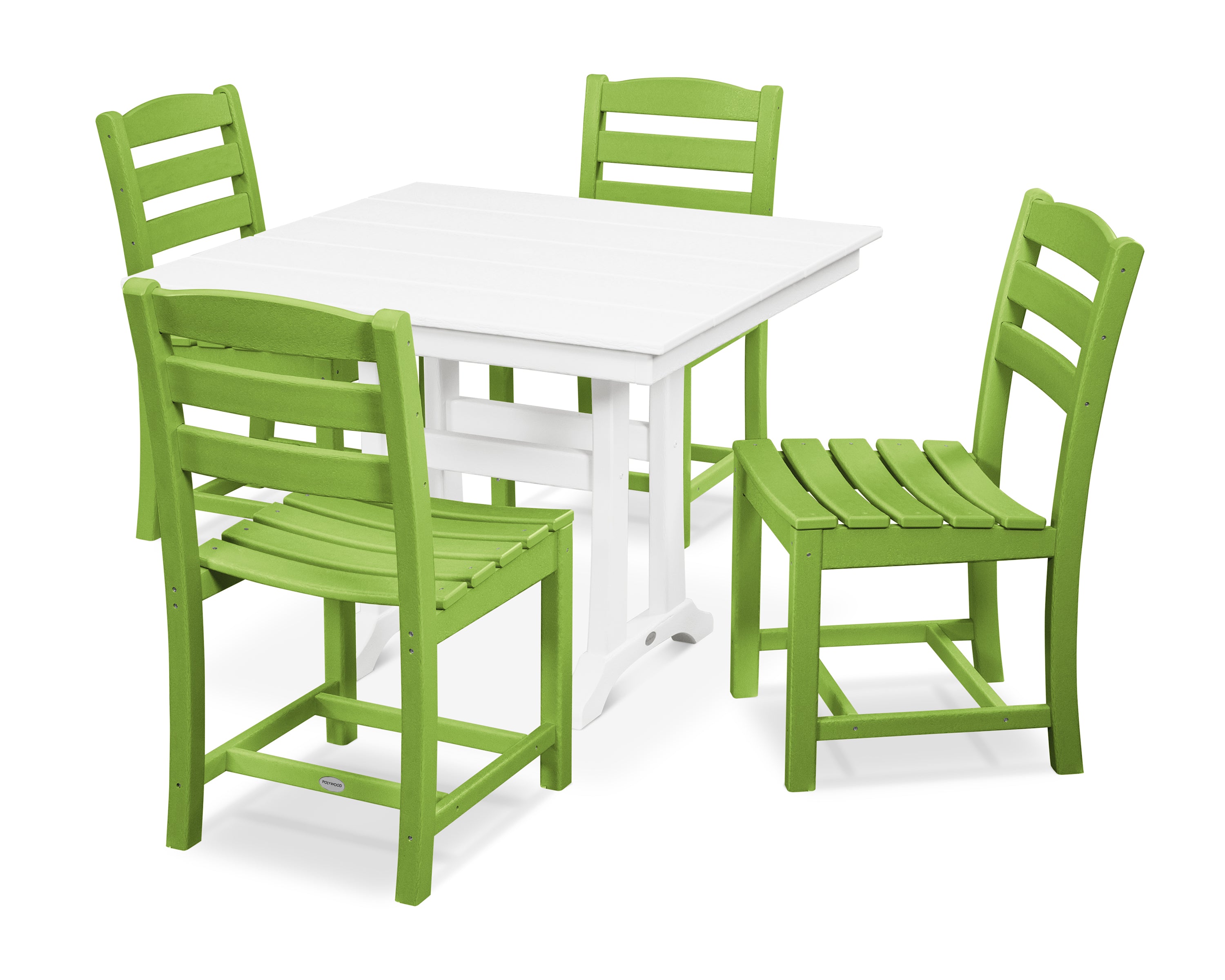 POLYWOOD® La Casa Café 5-Piece Farmhouse Trestle Side Chair Dining Set in Lime / White