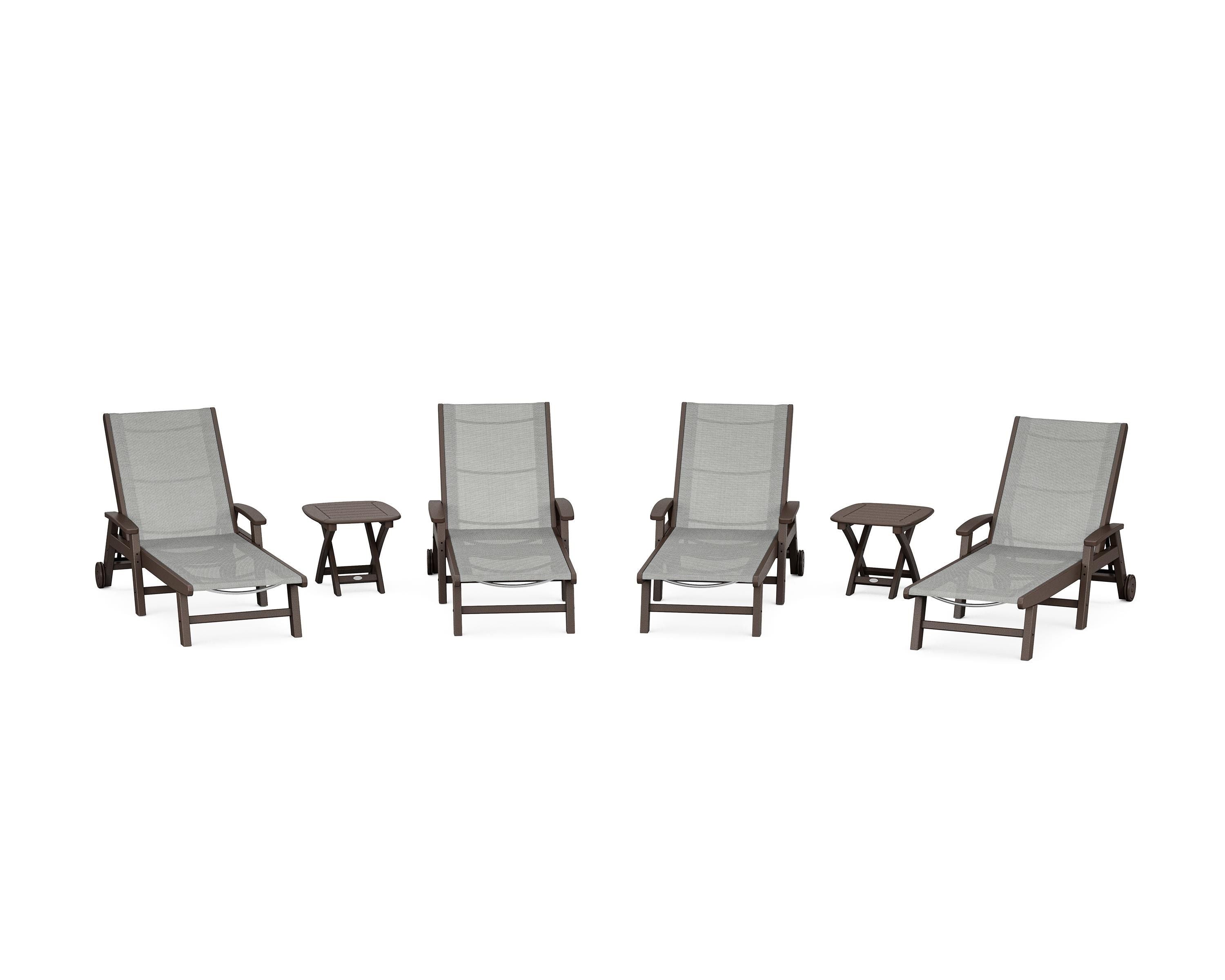 POLYWOOD Coastal Chaise 6-Piece Set with Wheels in Mahogany / Metallic Sling