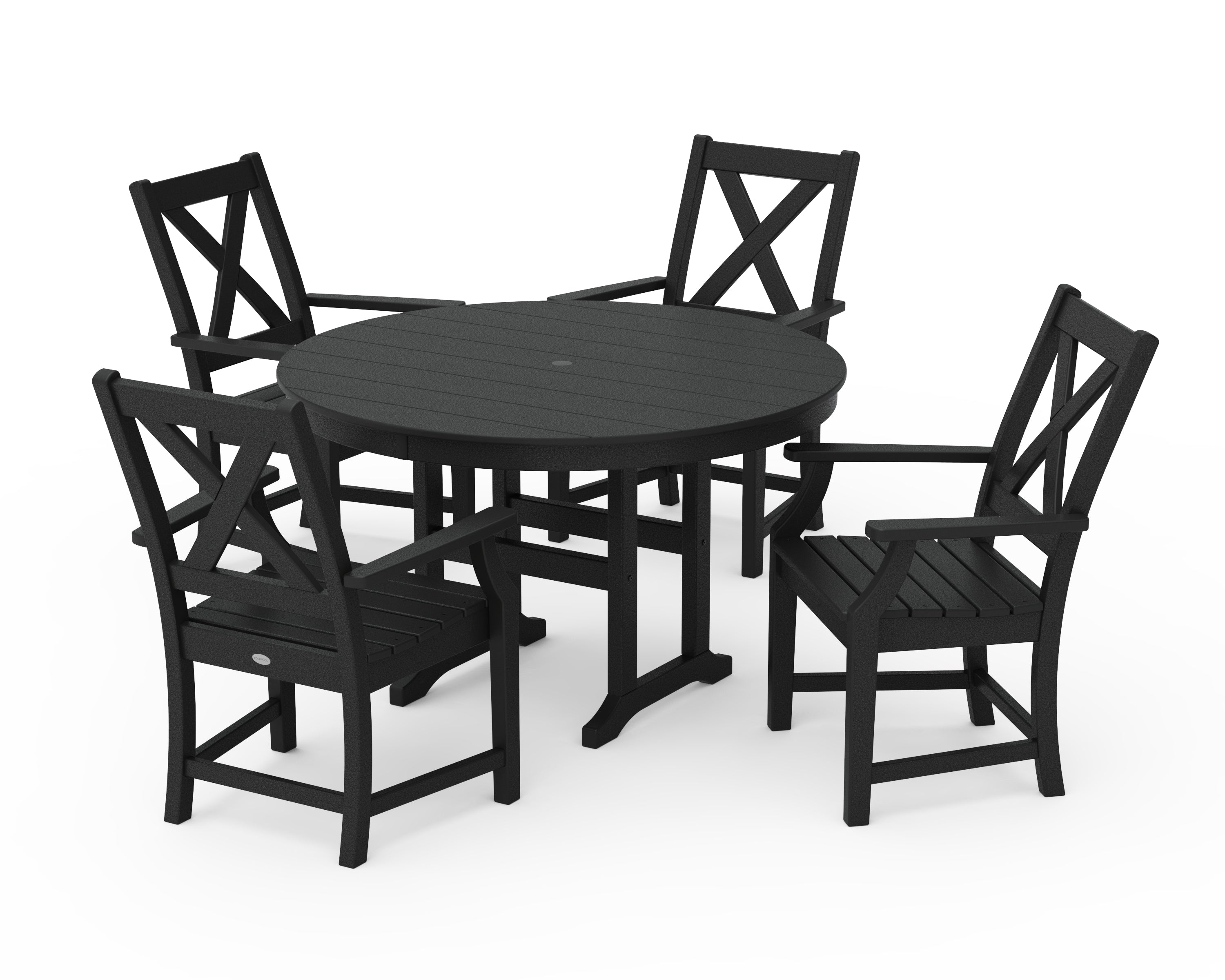 POLYWOOD Braxton 5-Piece Round Farmhouse Dining Set in Black