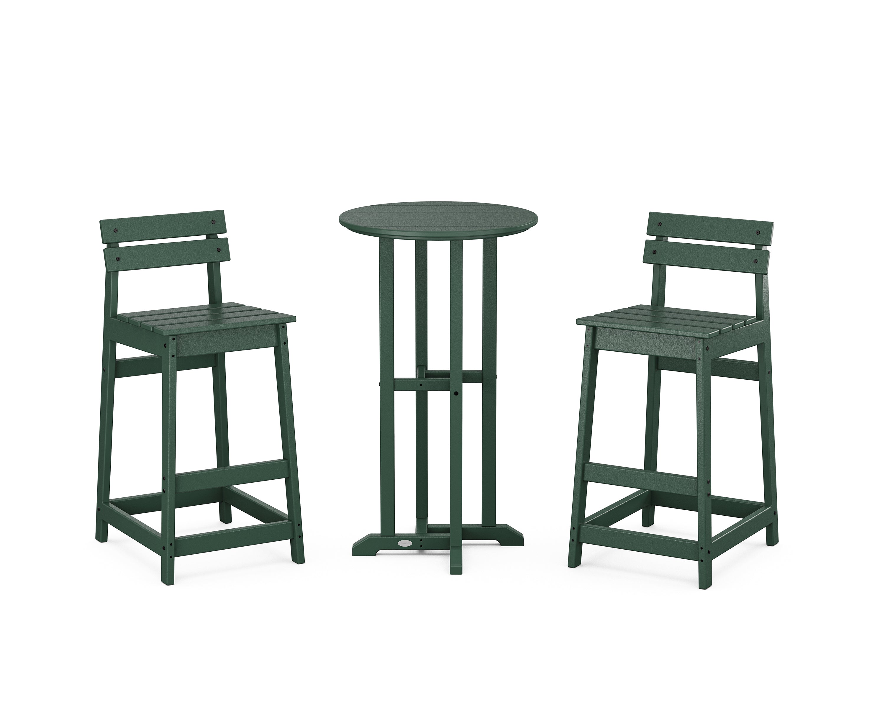 POLYWOOD Modern Studio Plaza Lowback Bar Chair 3-Piece Bistro Set in Green