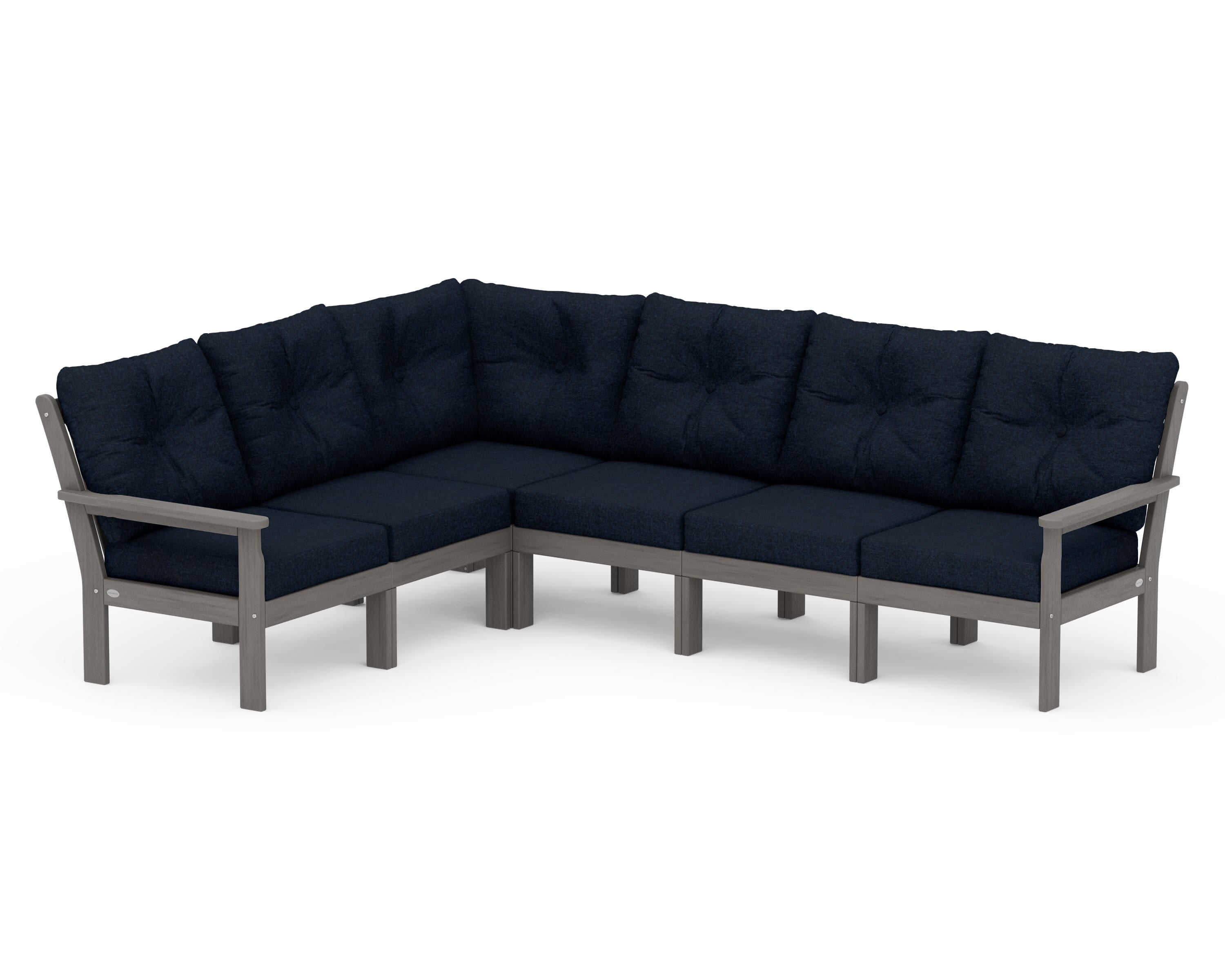 POLYWOOD Vineyard 6-Piece Sectional in Driftwood / Marine Indigo
