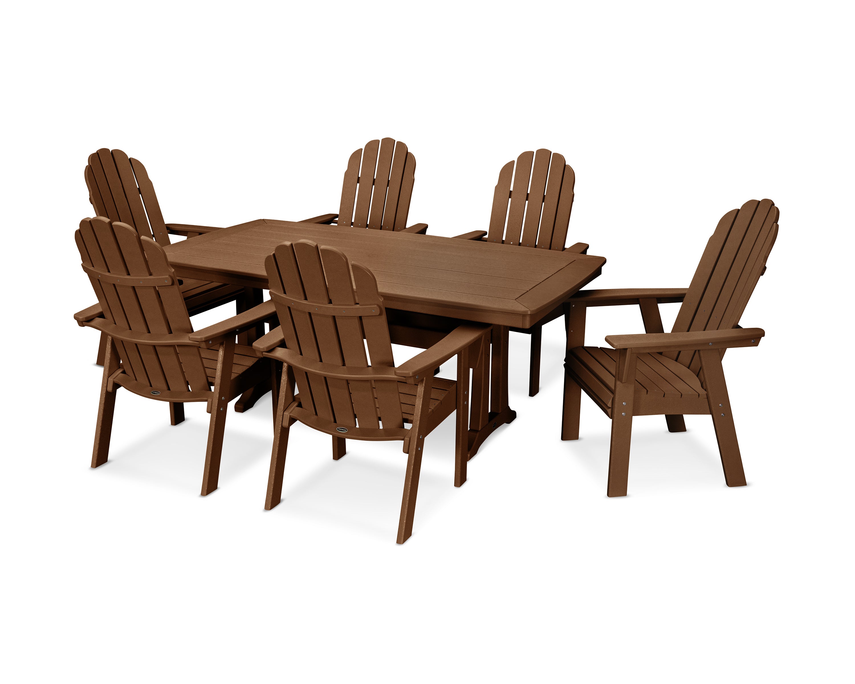 POLYWOOD® Vineyard Curveback Adirondack 7-Piece Dining Set with Trestle Legs in Teak