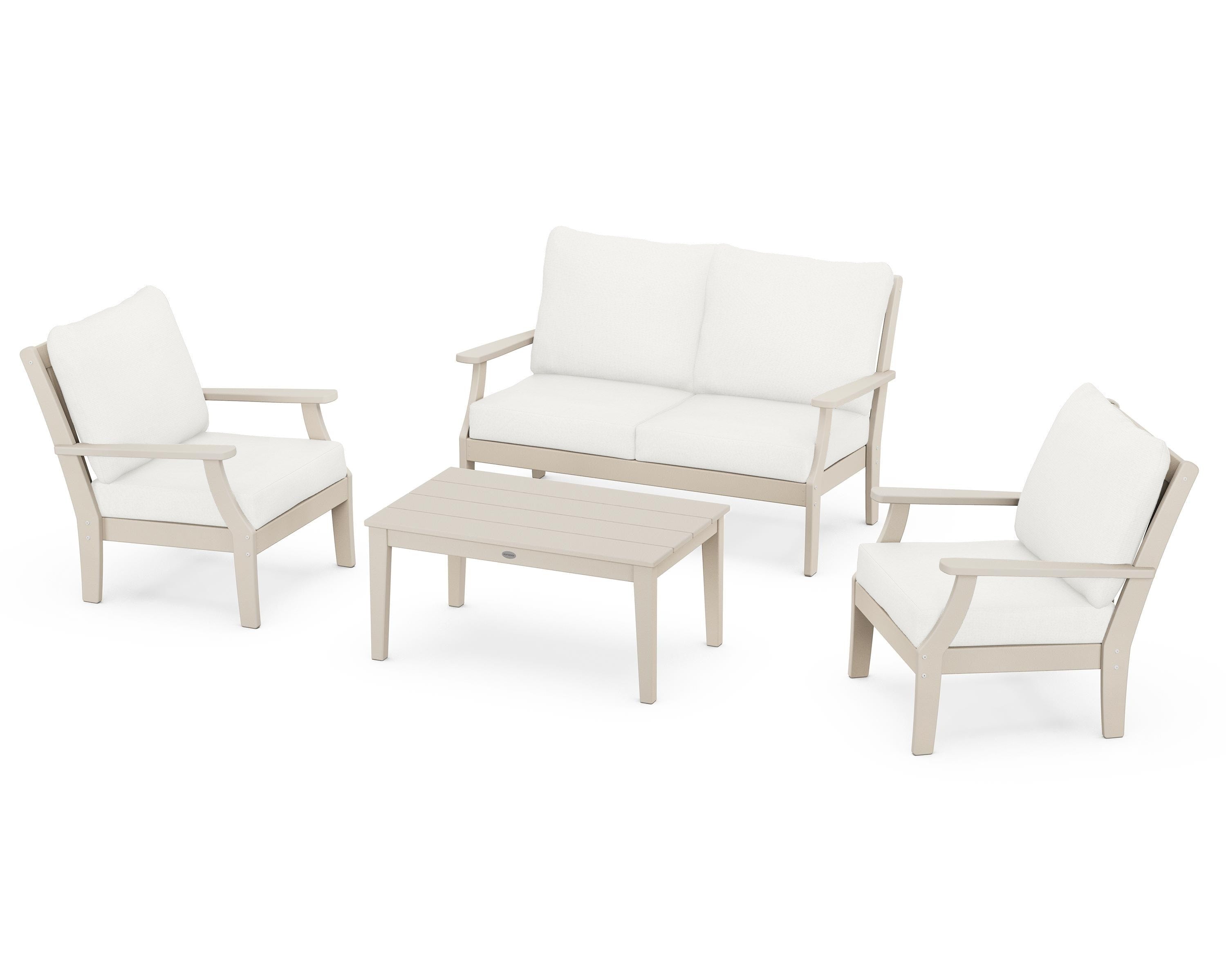 POLYWOOD Braxton 4-Piece Deep Seating Chair Set in Sand / Natural Linen