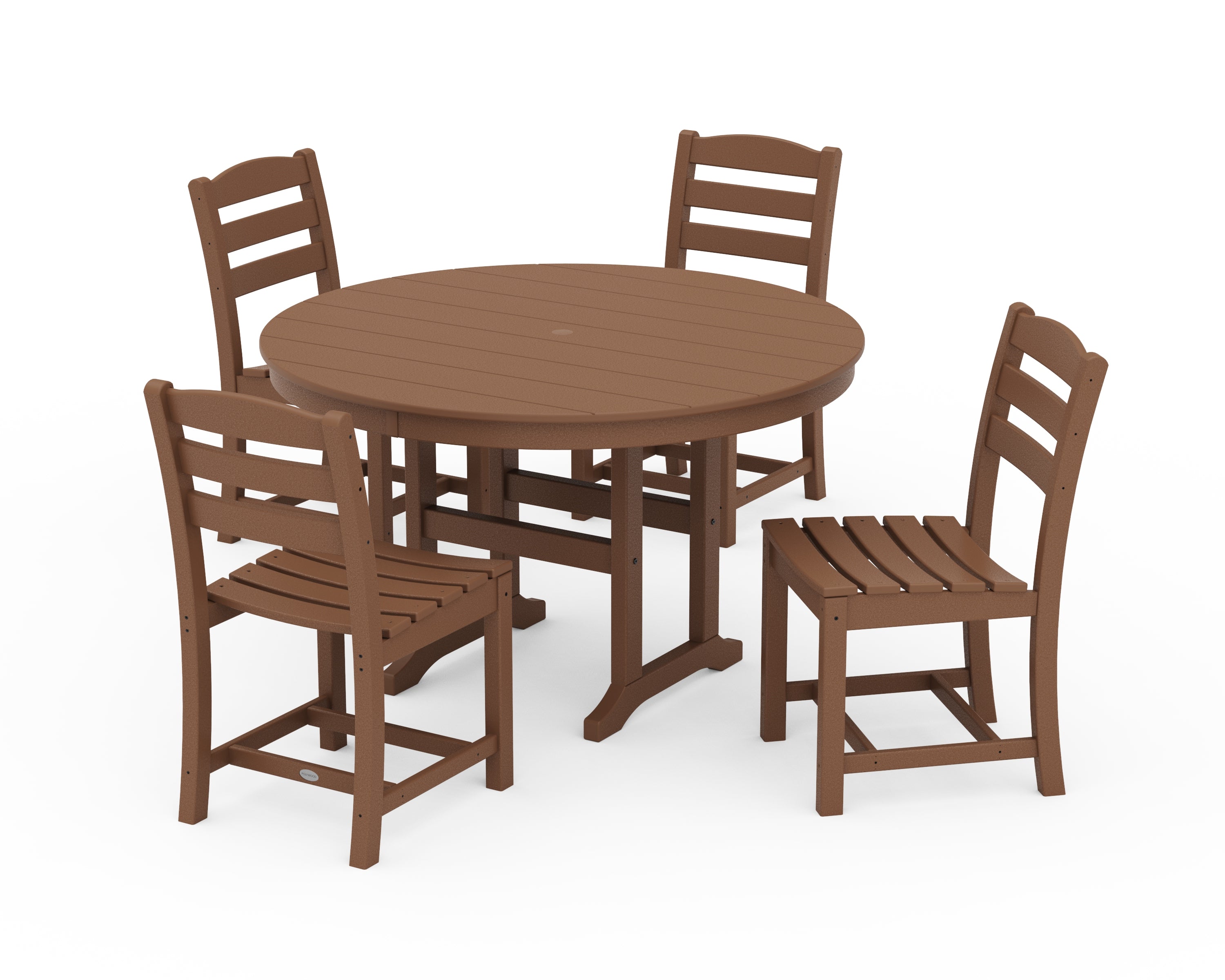 POLYWOOD La Casa Café Side Chair 5-Piece Round Farmhouse Dining Set in Teak