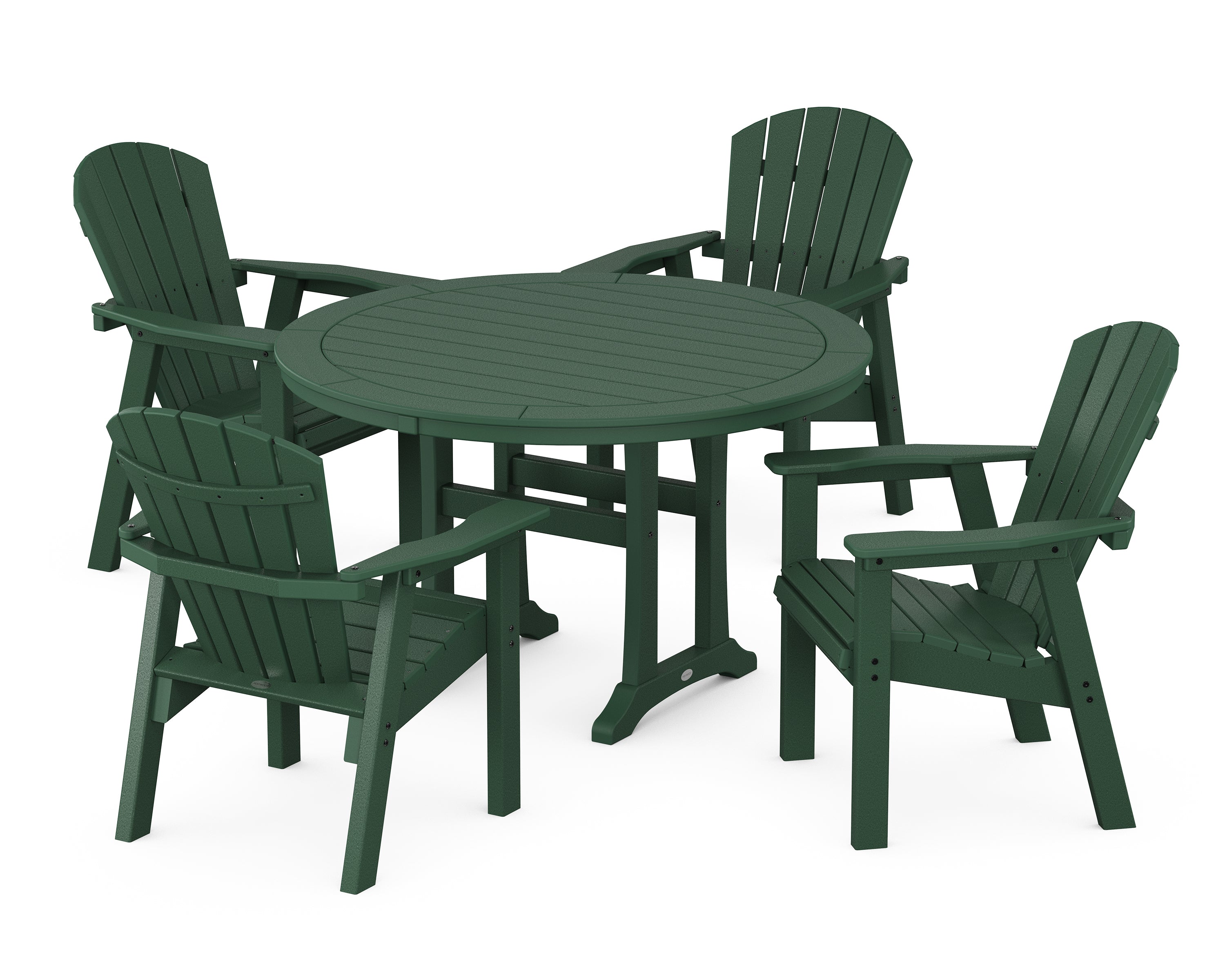 POLYWOOD® Seashell 5-Piece Round Dining Set with Trestle Legs in Green