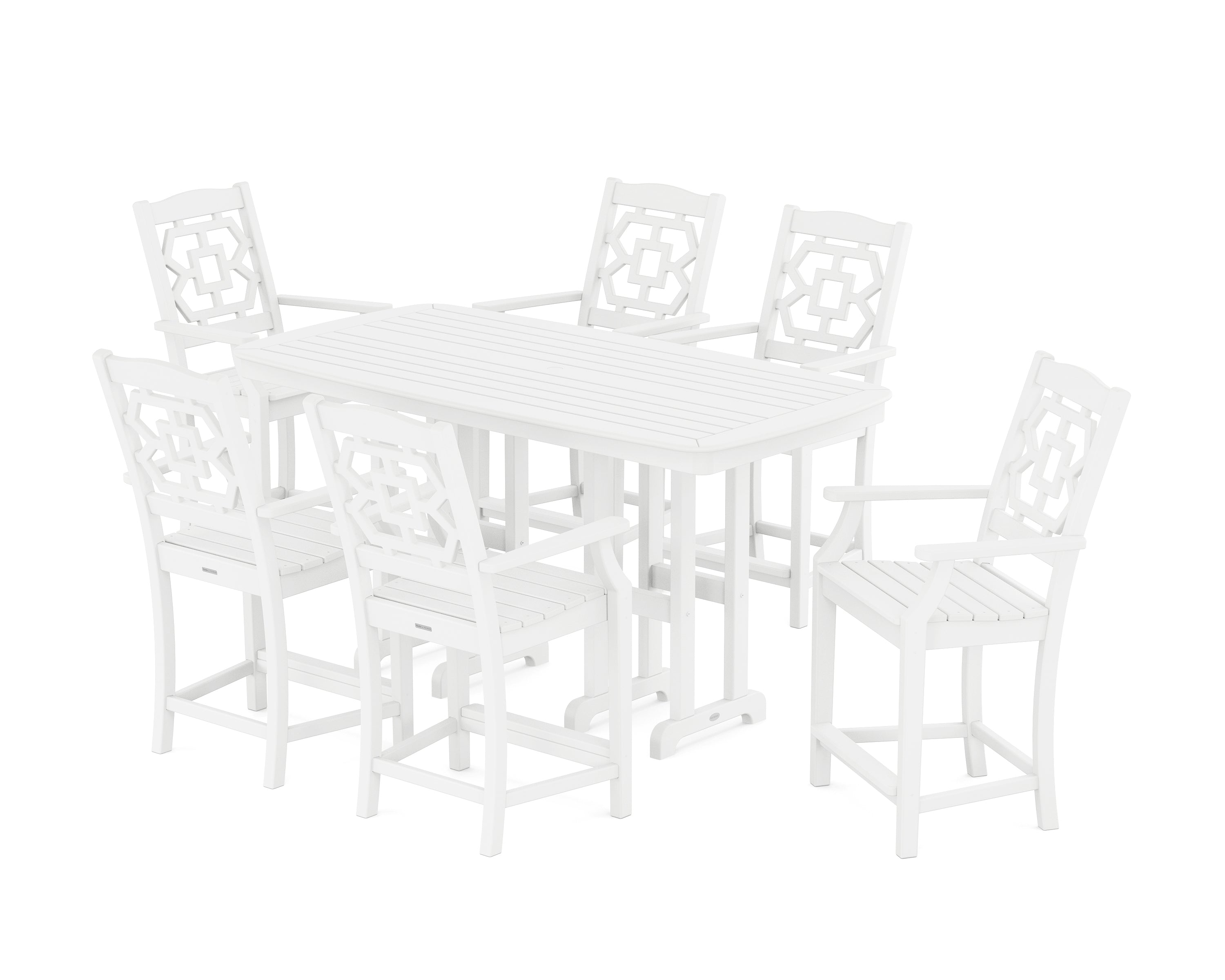 Martha Stewart by POLYWOOD® Chinoiserie Arm Chair 7-Piece Counter Set in White