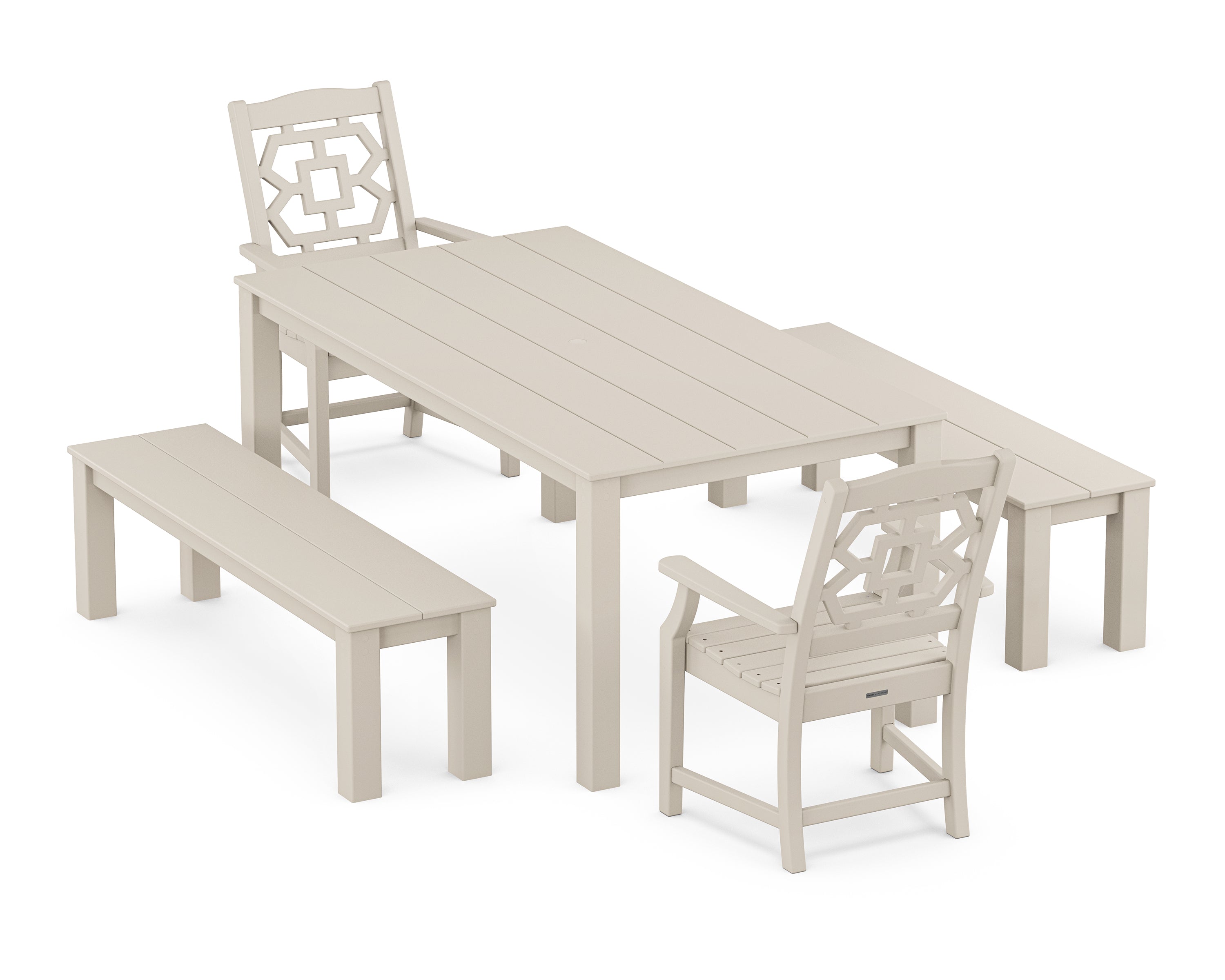 Martha Stewart by POLYWOOD® Chinoiserie 5-Piece Parsons Dining Set with Benches in Sand