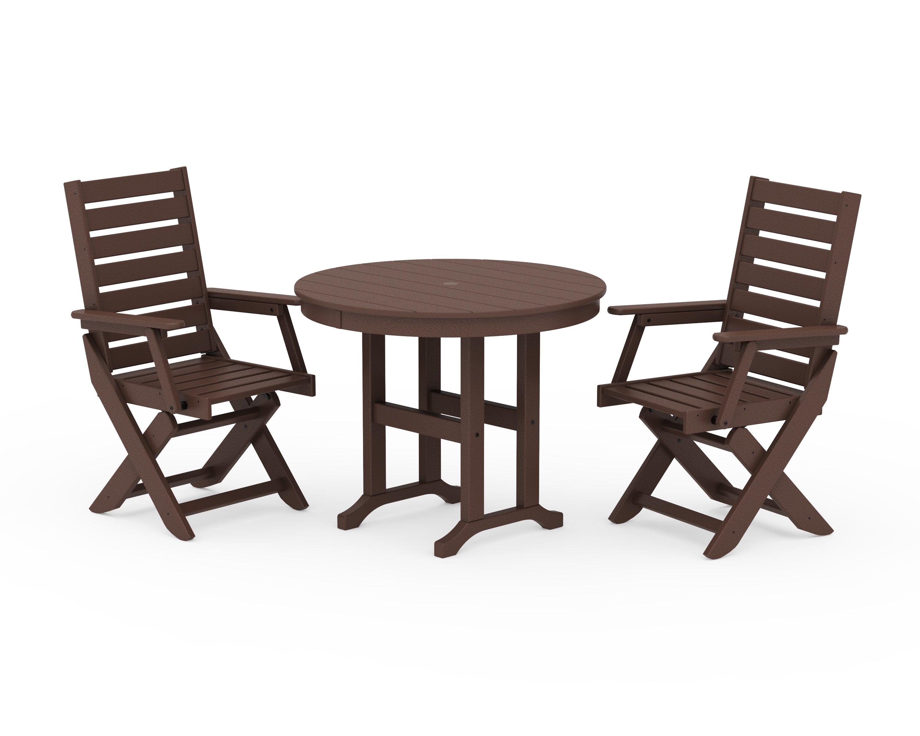 POLYWOOD Captain Folding Chair 3-Piece Round Dining Set in Mahogany