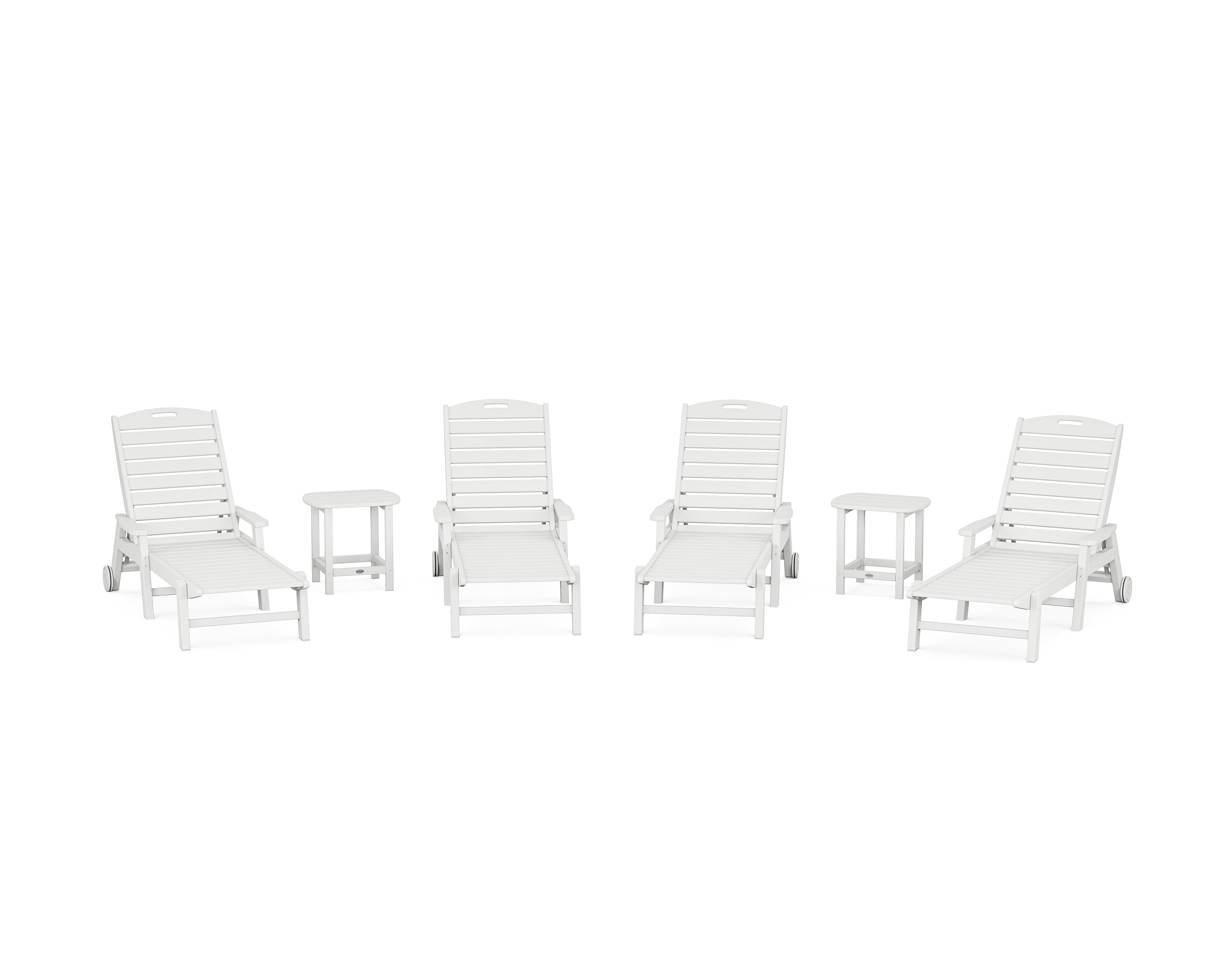 POLYWOOD Nautical Chaise 6-Piece Set with Arms & Wheels in White