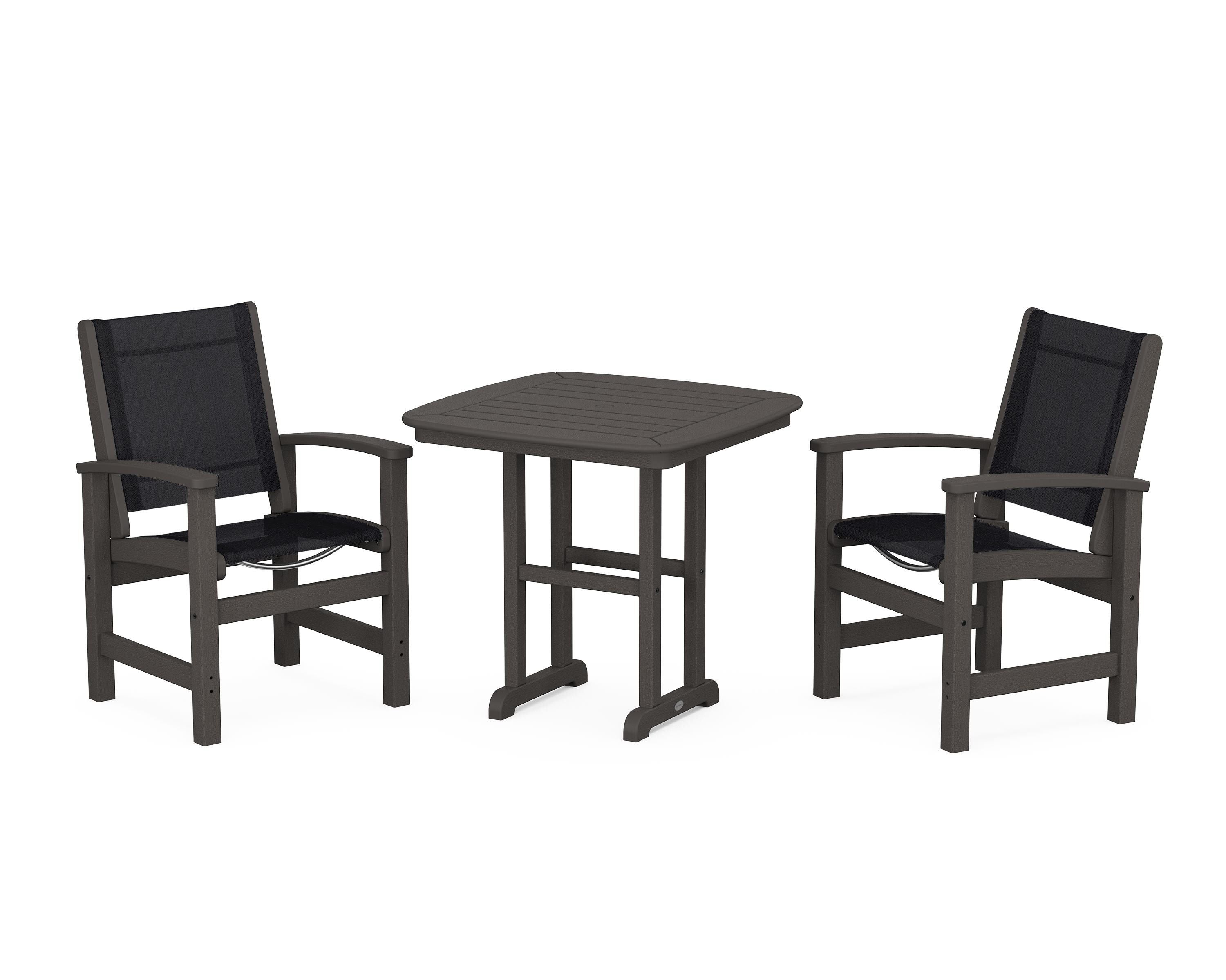 POLYWOOD Coastal 3-Piece Dining Set in Vintage Coffee / Black Sling