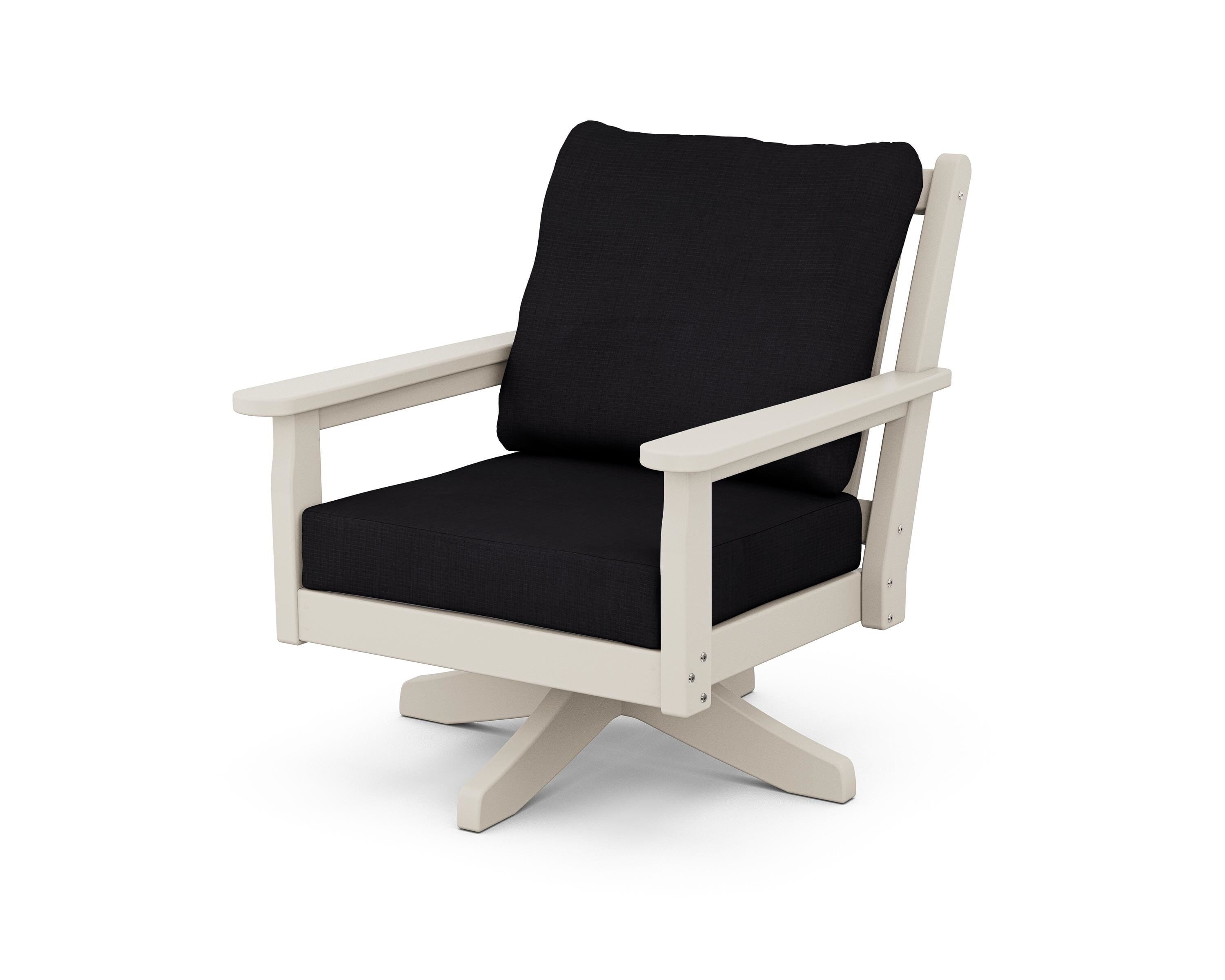 POLYWOOD Chippendale Deep Seating Swivel Chair in Sand / Midnight Linen
