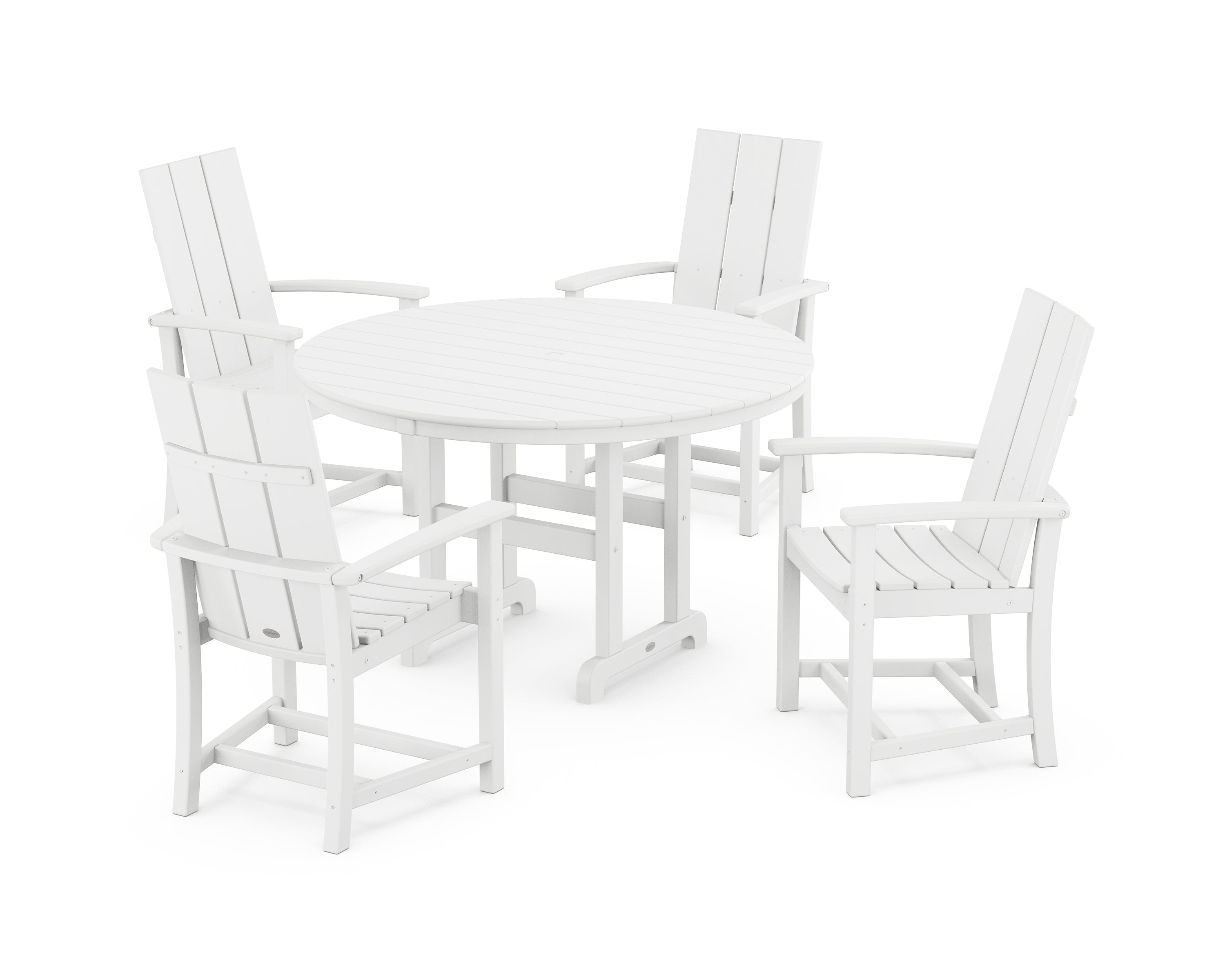 POLYWOOD® Modern Adirondack 5-Piece Round Farmhouse Dining Set in White