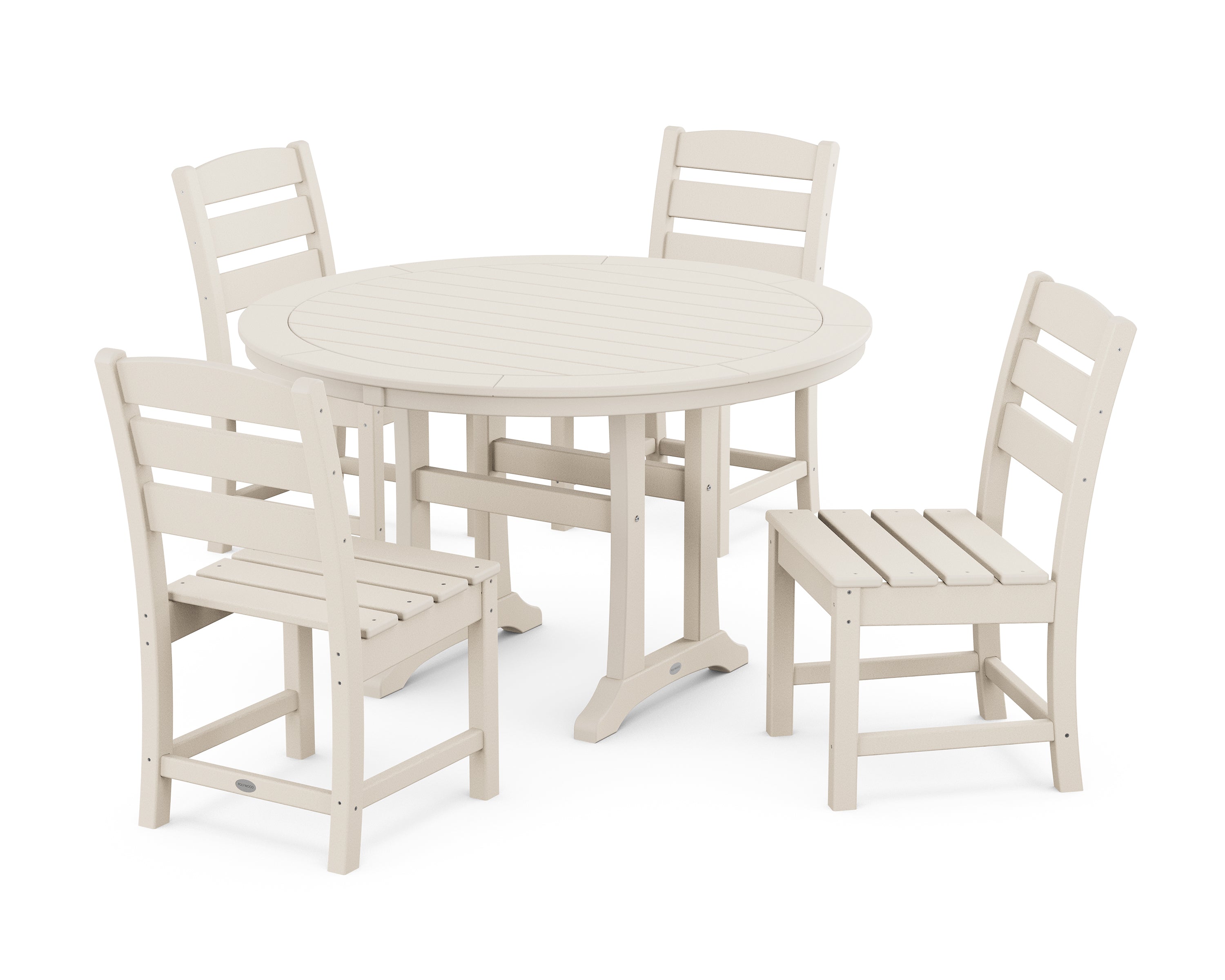 POLYWOOD® Lakeside Side Chair 5-Piece Round Dining Set With Trestle Legs in Sand