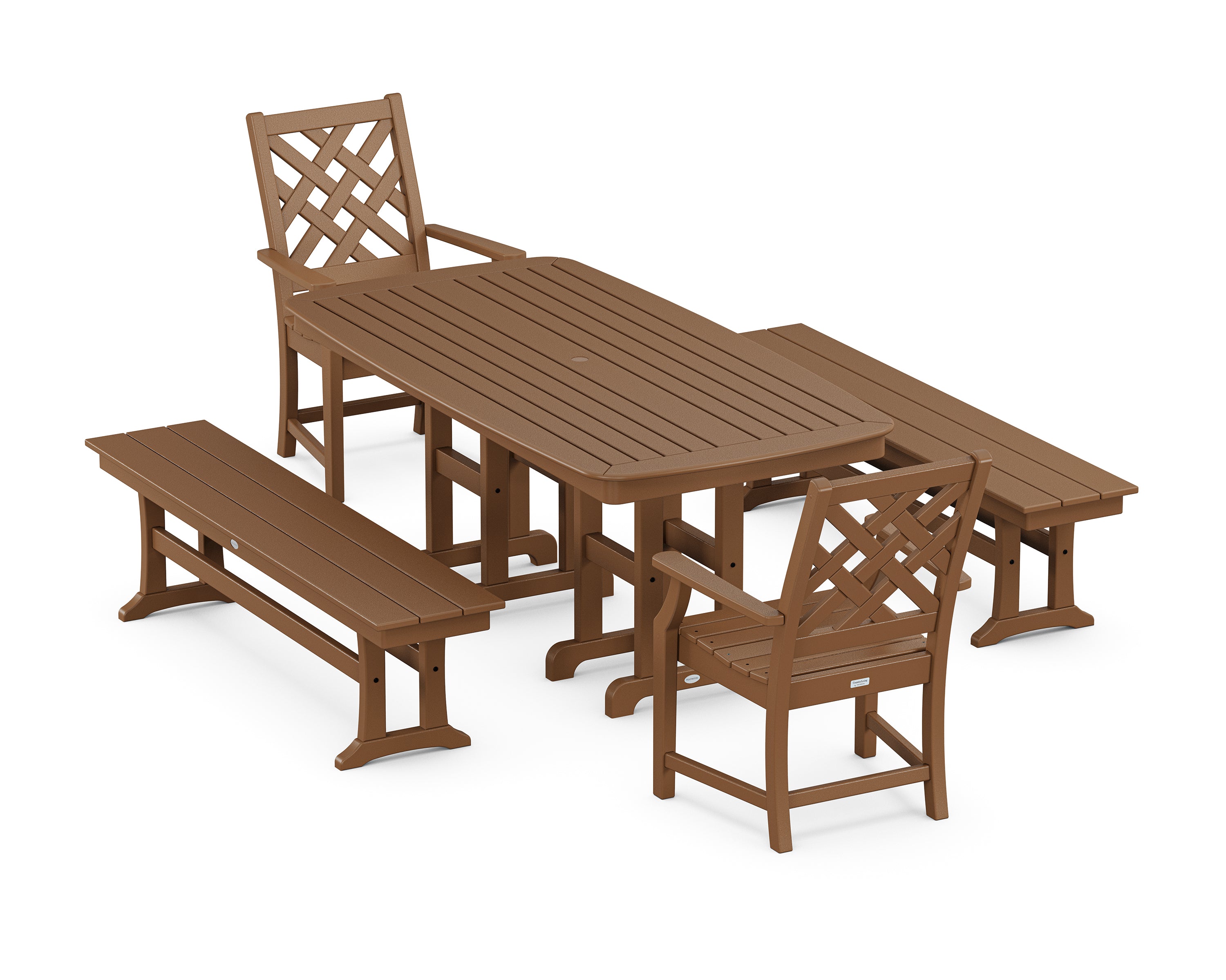 Country Living Wovendale 5-Piece Dining Set with Benches in Teak