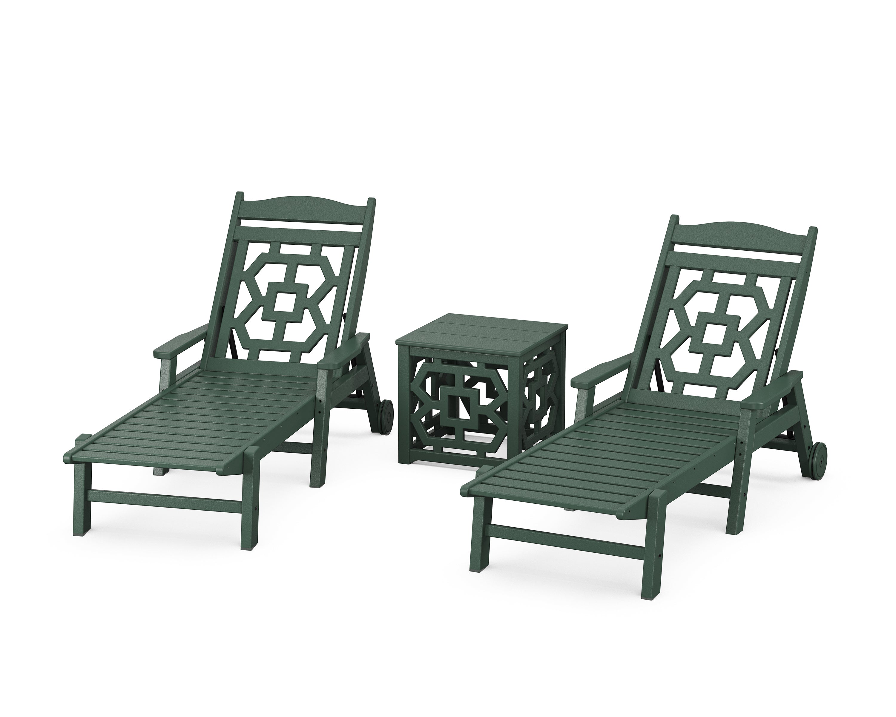 Martha Stewart by POLYWOOD Chinoiserie 3-Piece Chaise Set in Green