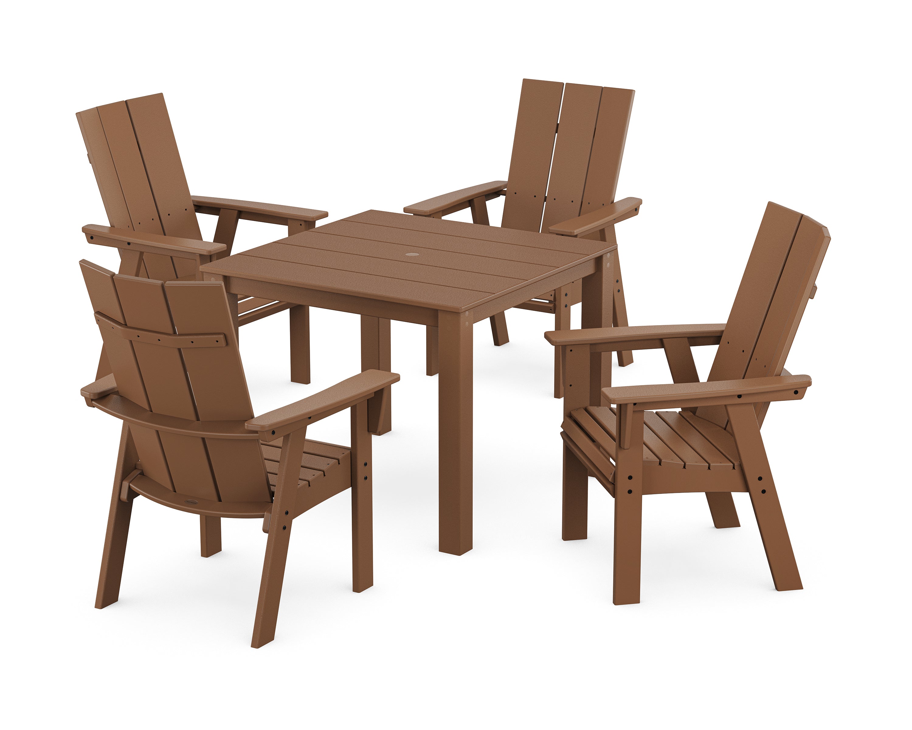 POLYWOOD® Modern Curveback Adirondack 5-Piece Parsons Dining Set in Teak