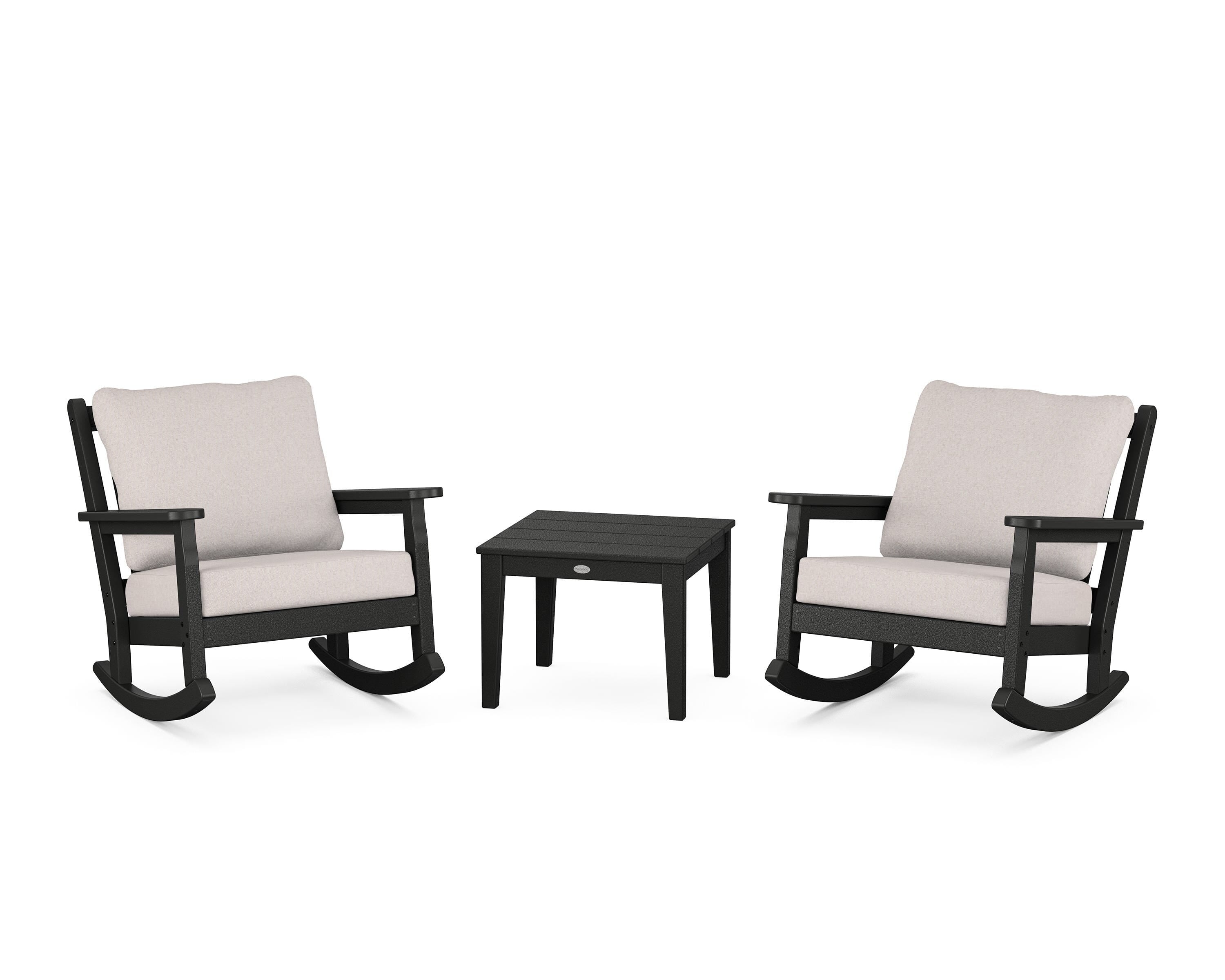 POLYWOOD Chippendale 3-Piece Deep Seating Rocker Set in Black / Dune Burlap
