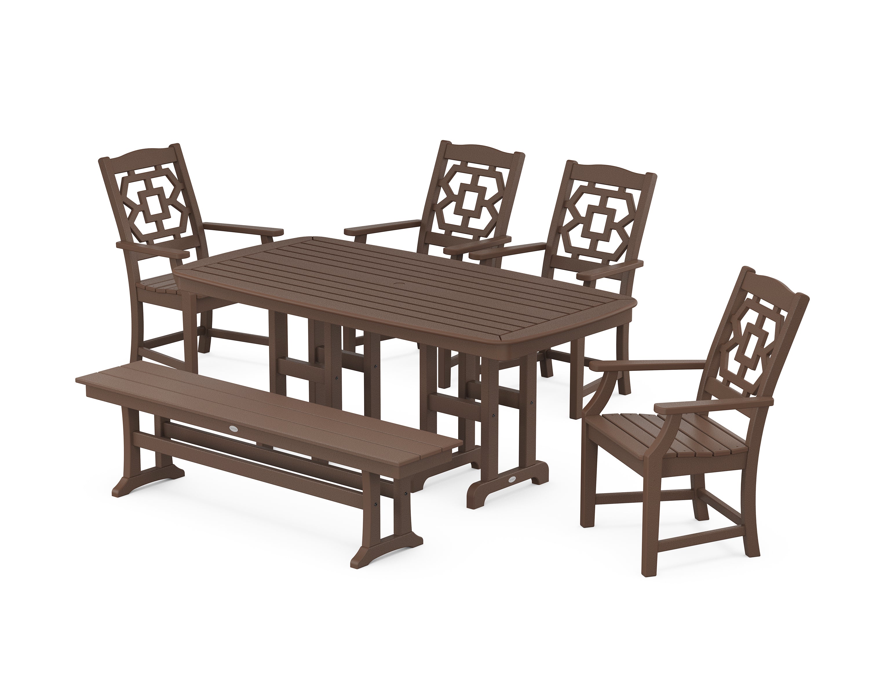 Martha Stewart by POLYWOOD® Chinoiserie 6-Piece Dining Set with Bench in Mahogany