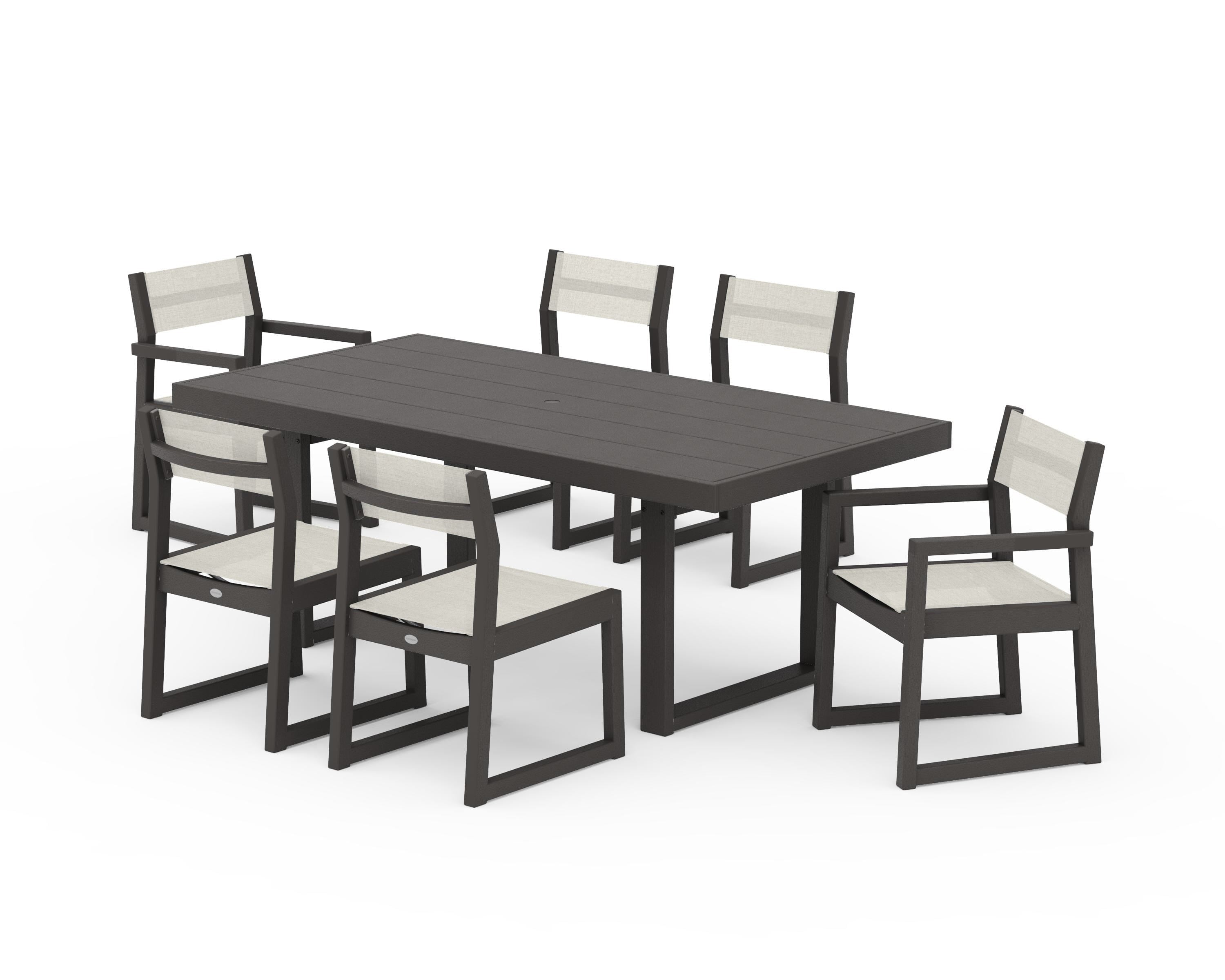 POLYWOOD EDGE Sling 7-Piece Dining Set in Vintage Coffee / Parchment Sling