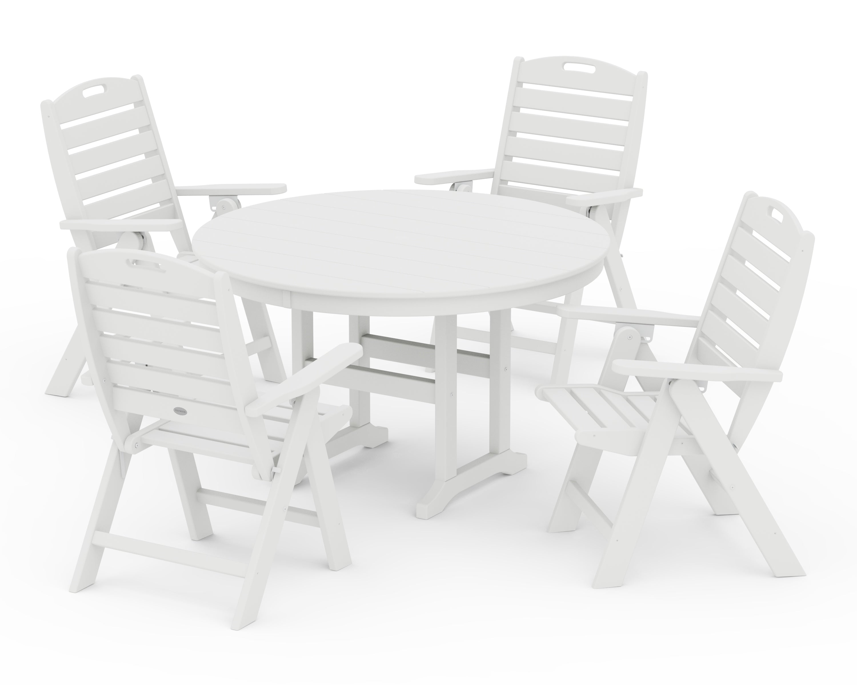 POLYWOOD Nautical Folding Chair 5-Piece Round Farmhouse Dining Set in White