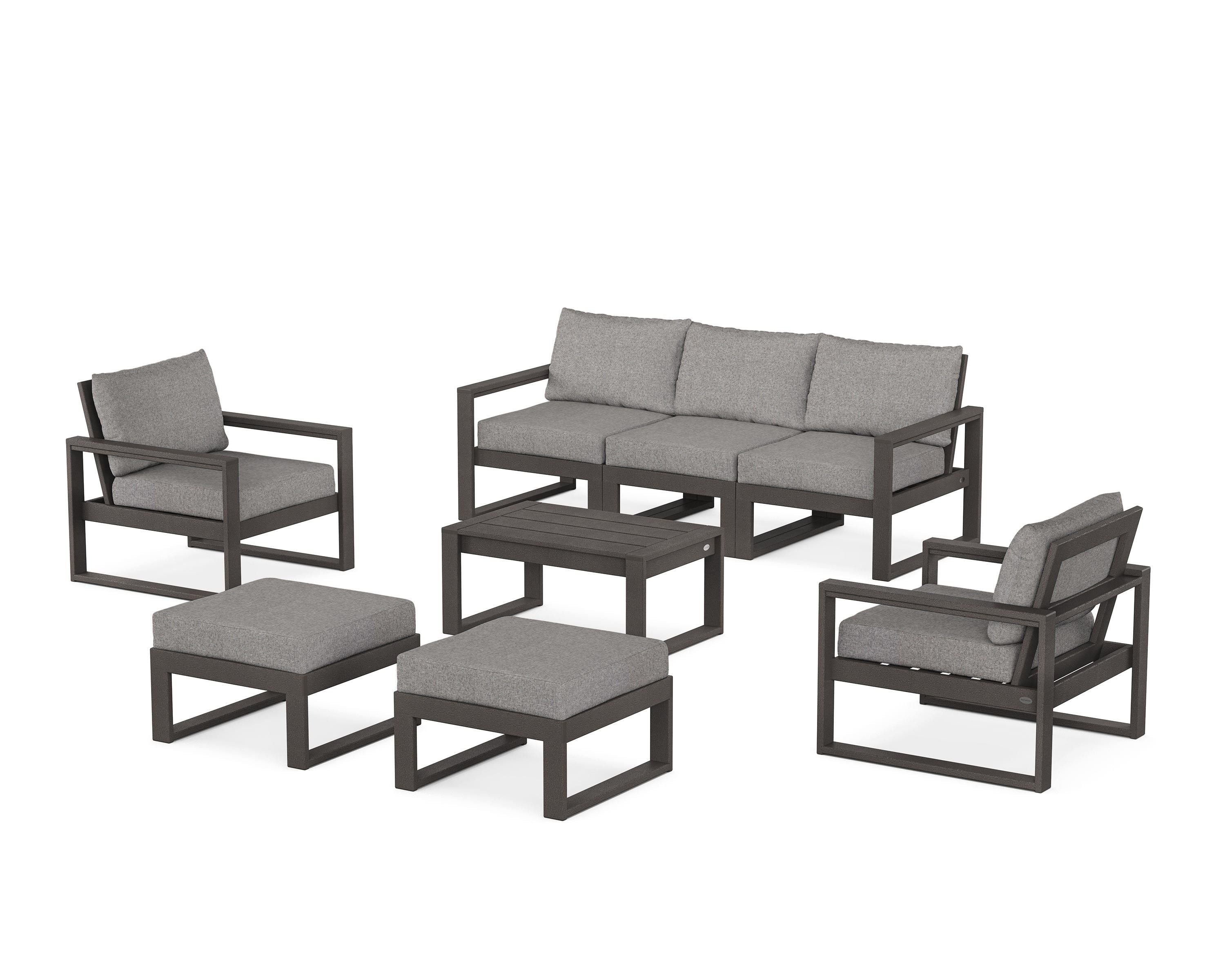 POLYWOOD EDGE Sectional 8-Piece Lounge Sofa Set in Vintage Coffee / Grey Mist