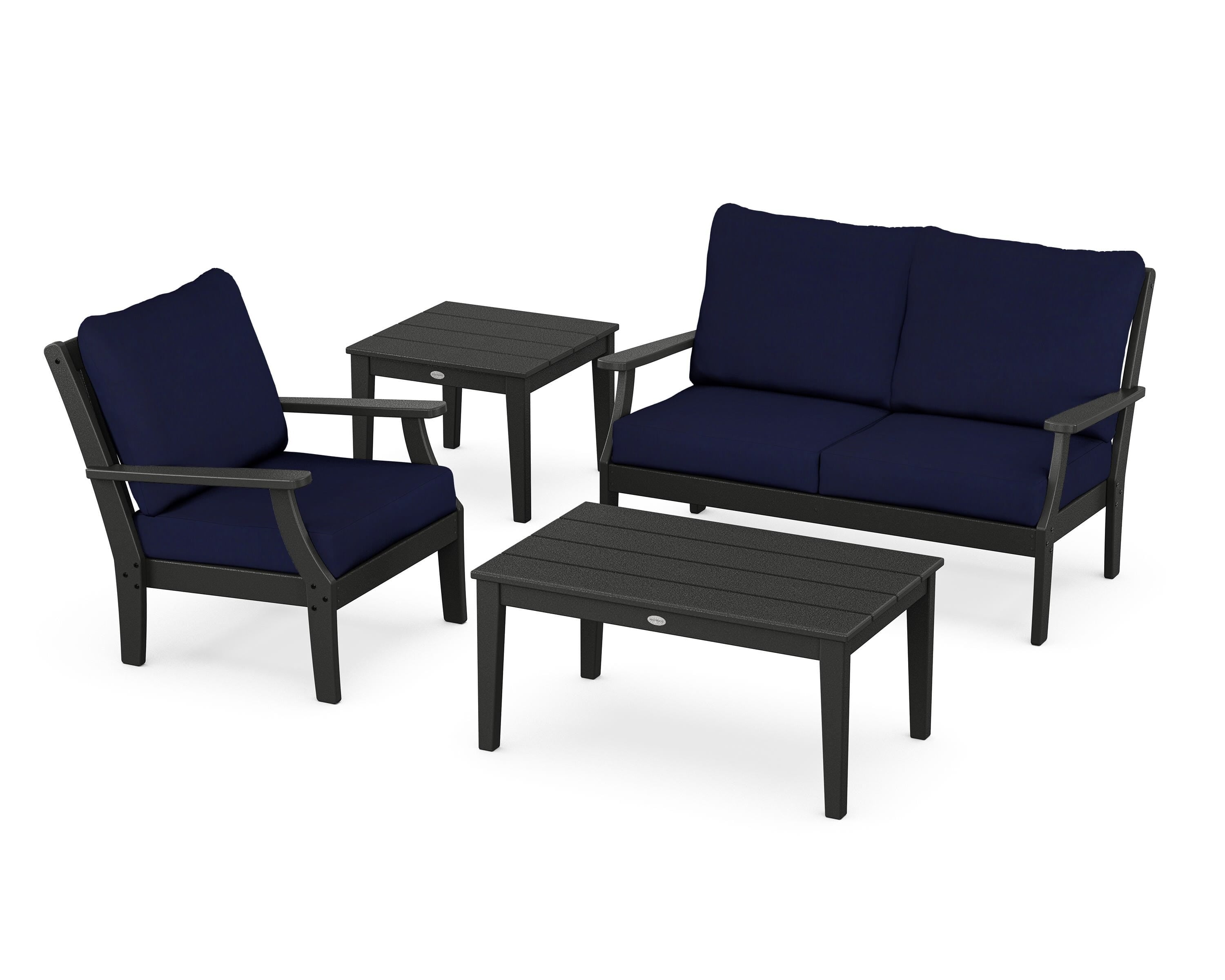 POLYWOOD Braxton 4-Piece Deep Seating Set in Black / Navy