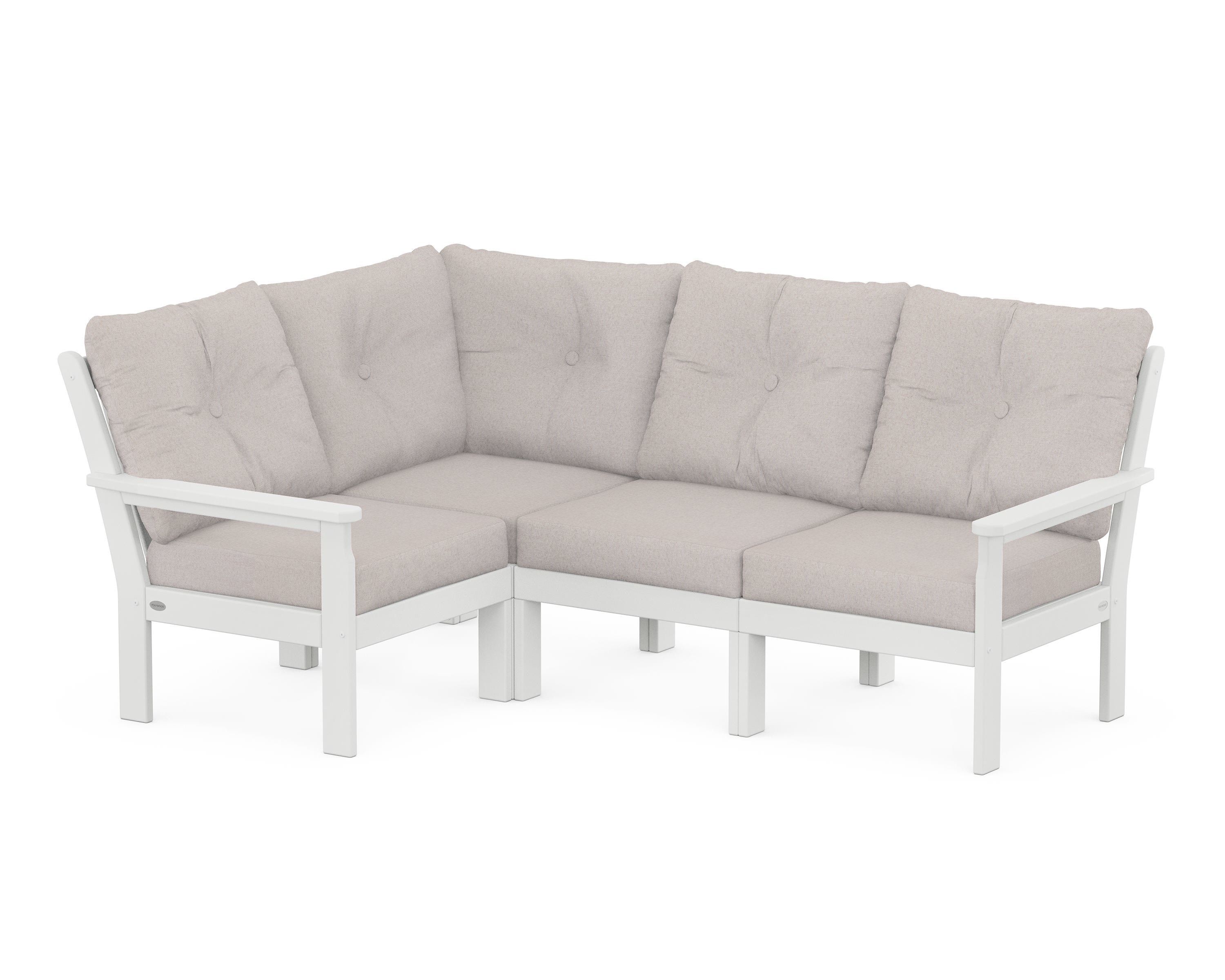 POLYWOOD Vineyard 4-Piece Sectional in White / Dune Burlap