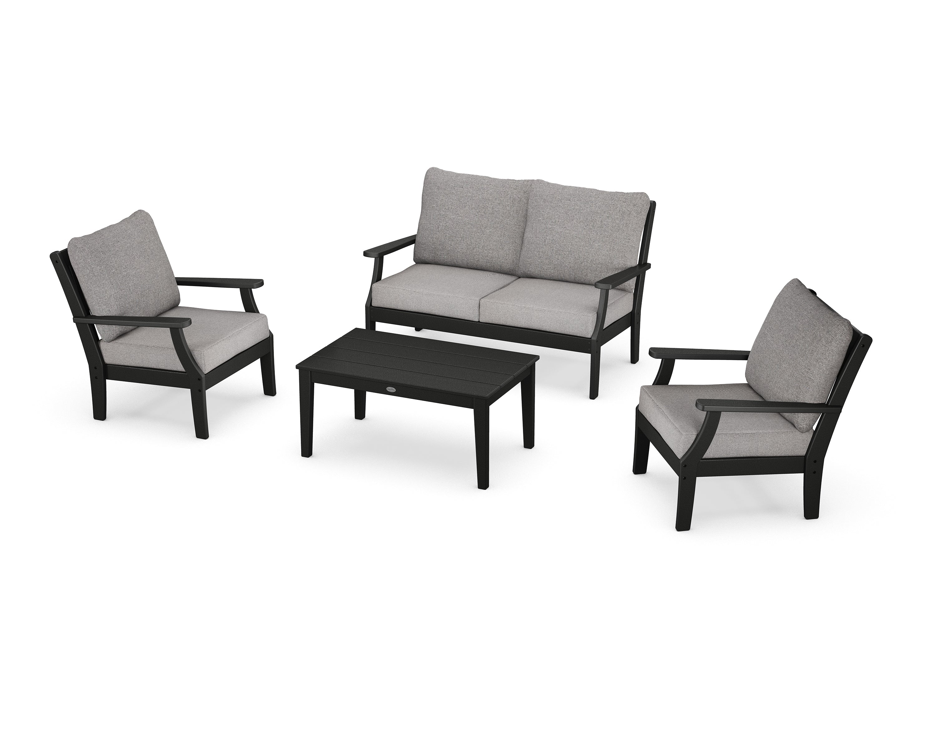POLYWOOD Braxton 4-Piece Deep Seating Chair Set in Black / Grey Mist