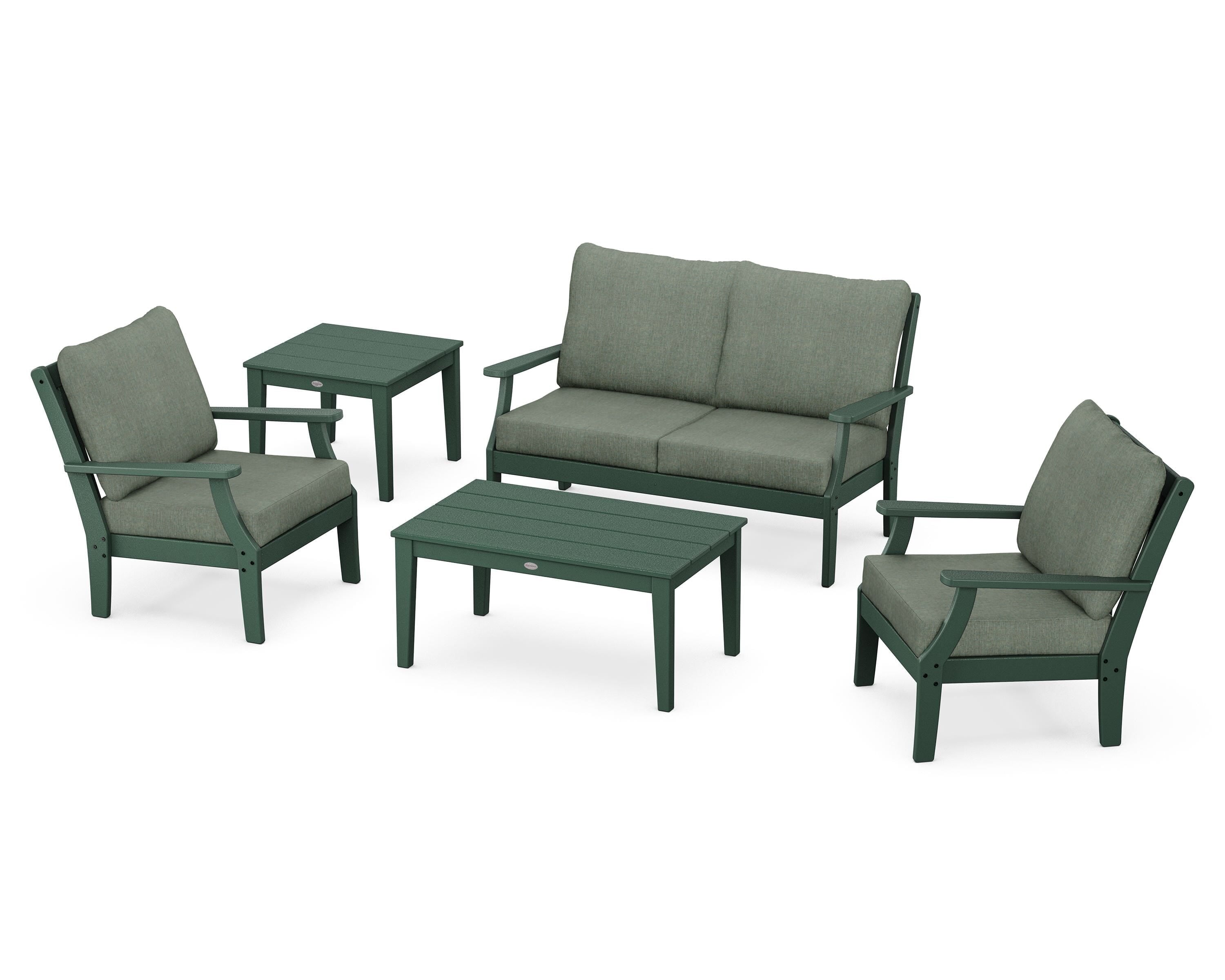 POLYWOOD Braxton 5-Piece Deep Seating Set in Green / Cast Sage