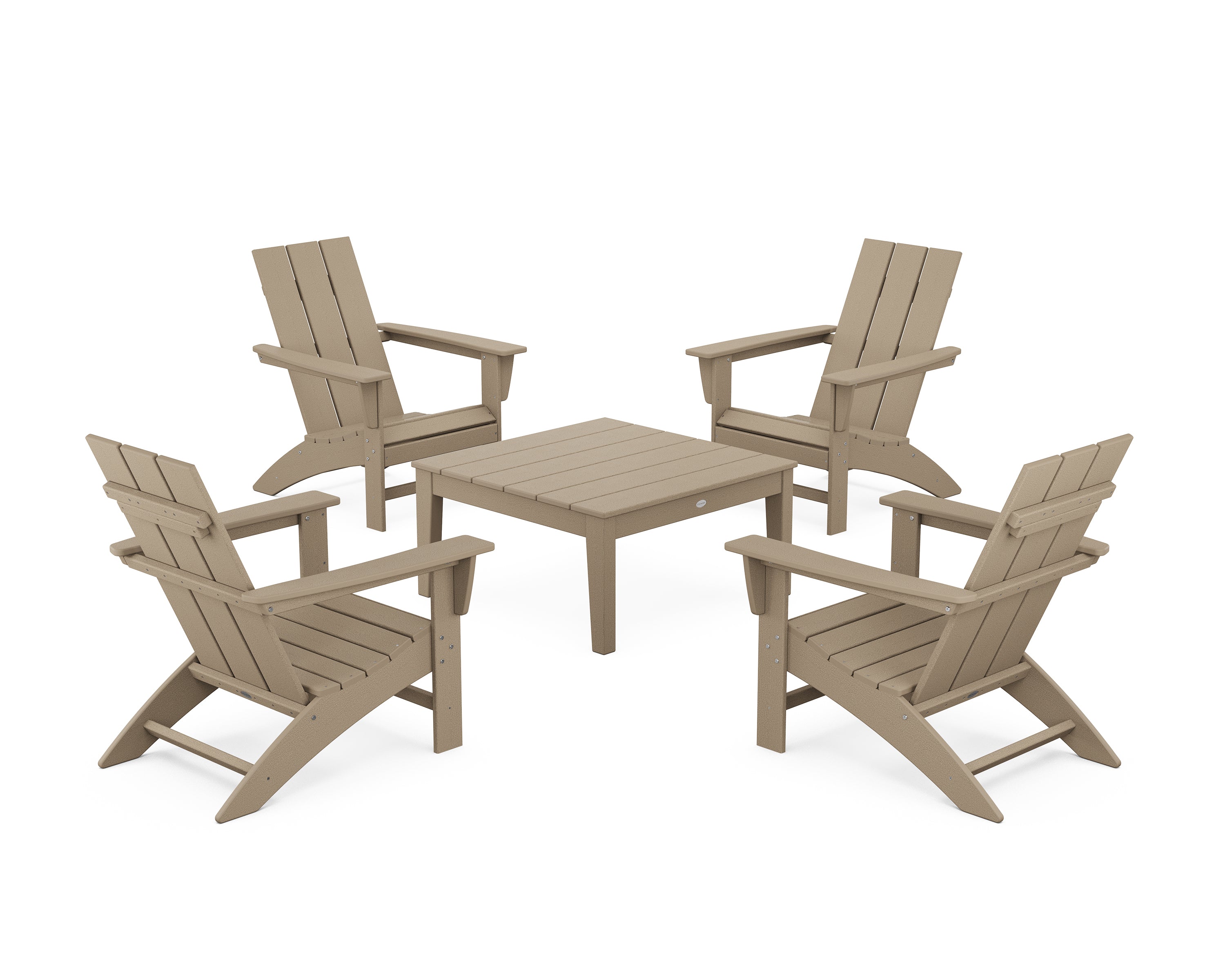 POLYWOOD® 5-Piece Modern Adirondack Chair Conversation Set with 36" Conversation Table in Vintage Sahara