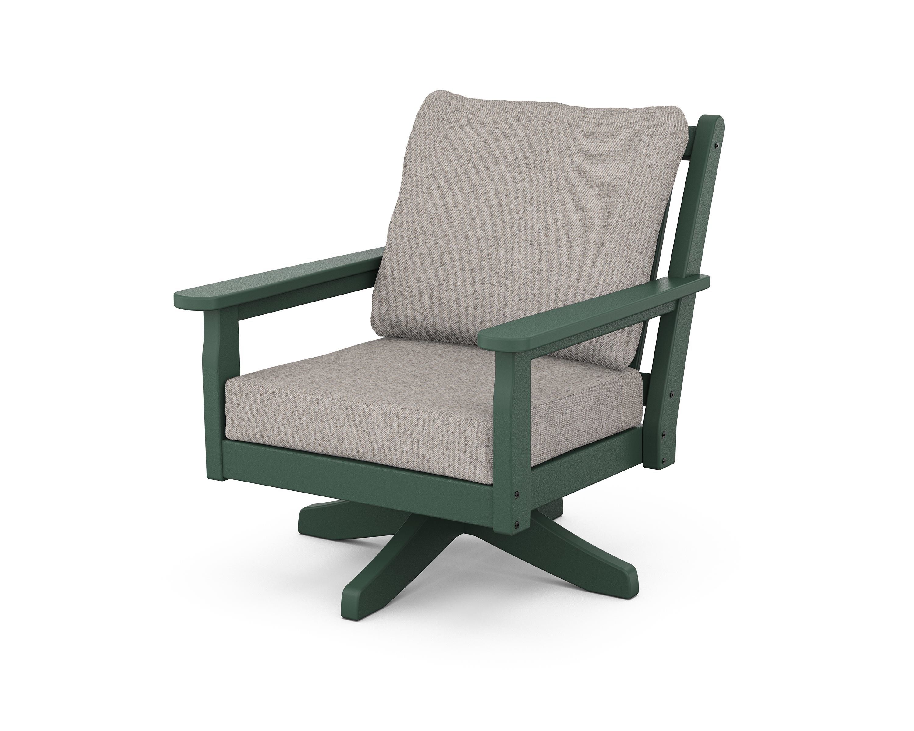 POLYWOOD Chippendale Deep Seating Swivel Chair in Green / Weathered Tweed