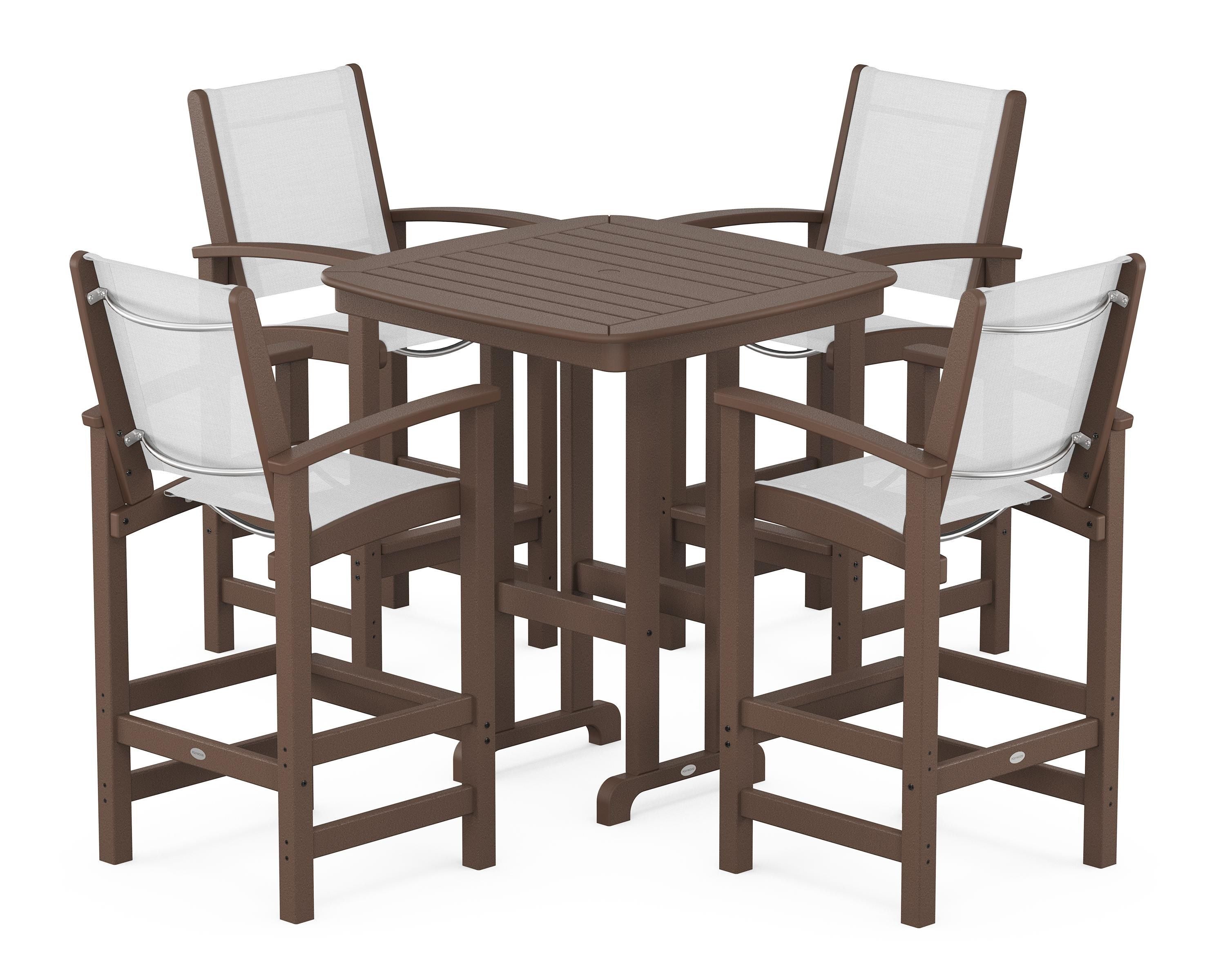 POLYWOOD Coastal 5-Piece Bar Set in Mahogany / White Sling