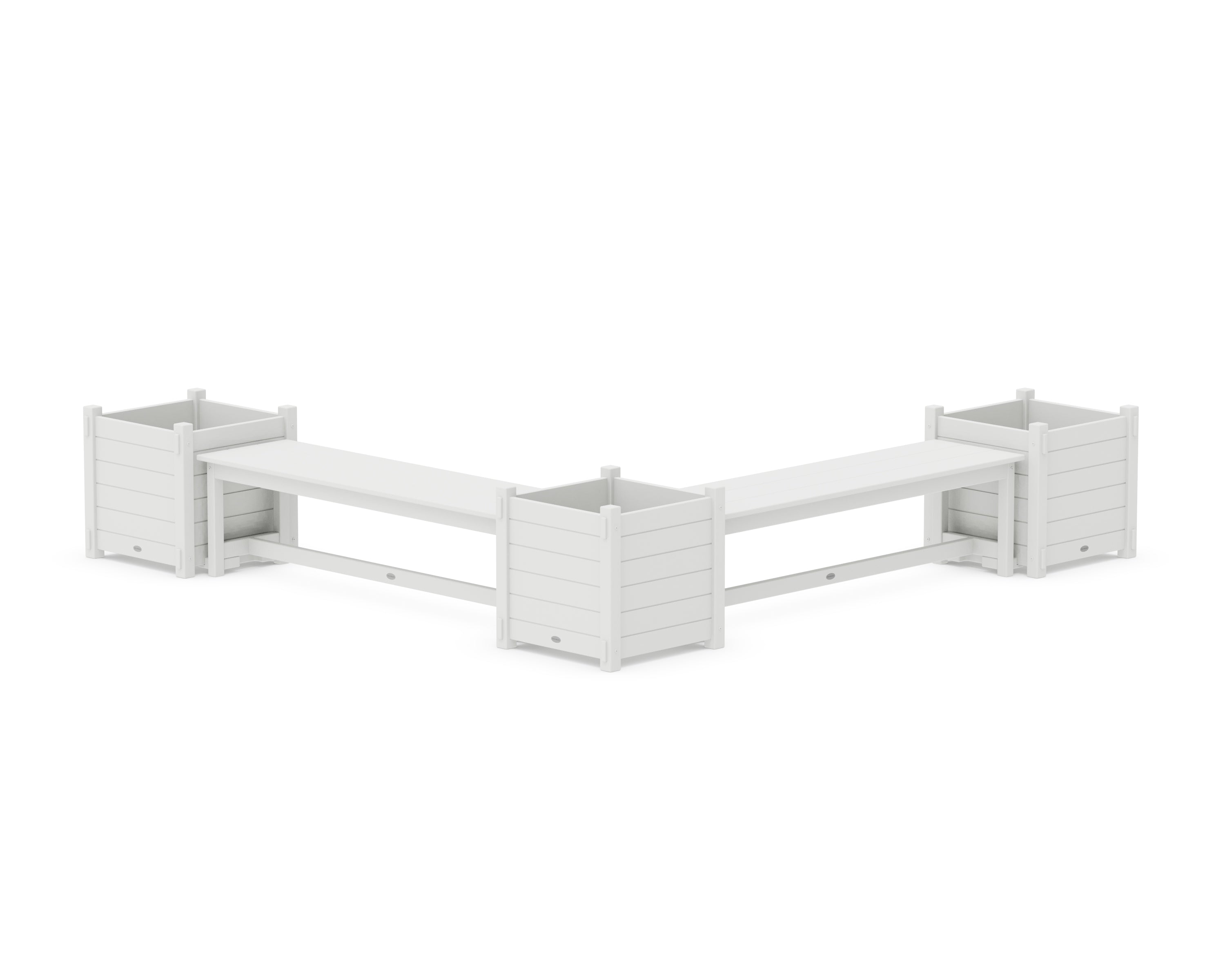 POLYWOOD 60" Nautical L- Shaped Planter Bench Corner Set - Large in White