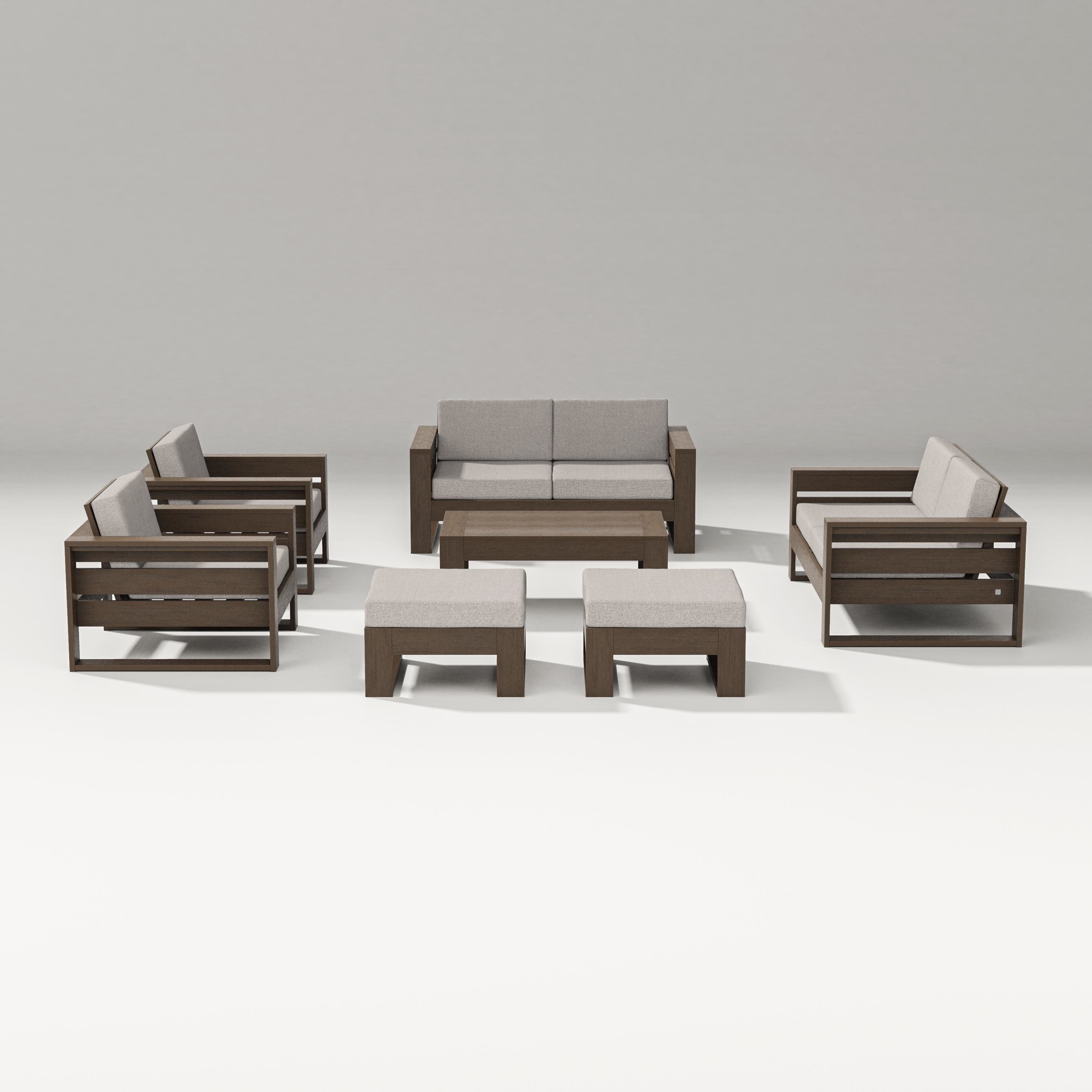 PW Designer Series Latitude 7-Piece Lounge Loveseat Set in Kona / Weathered Tweed