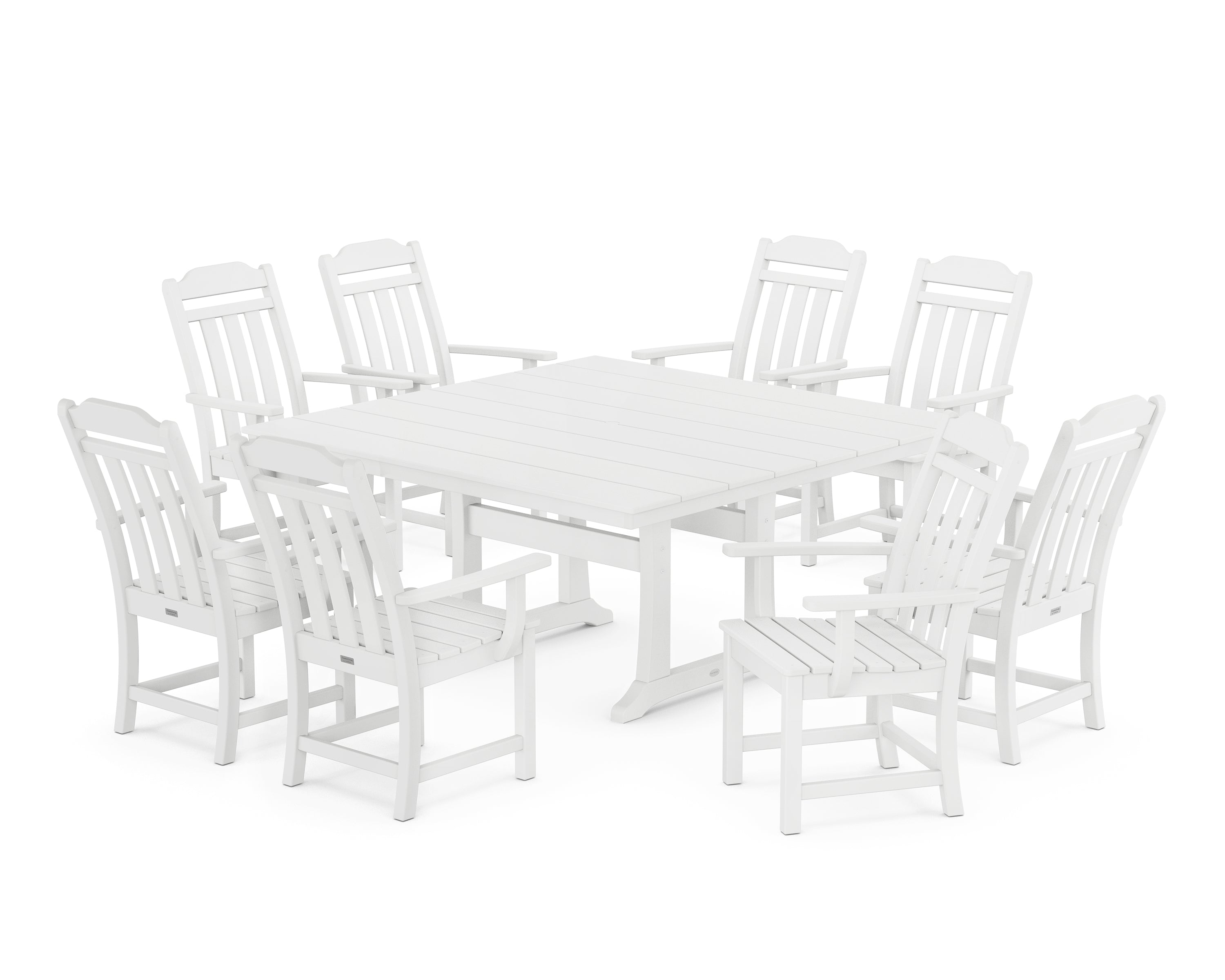 Polywood Country Living 9-Piece Square Farmhouse Dining Set with Trestle Legs in White