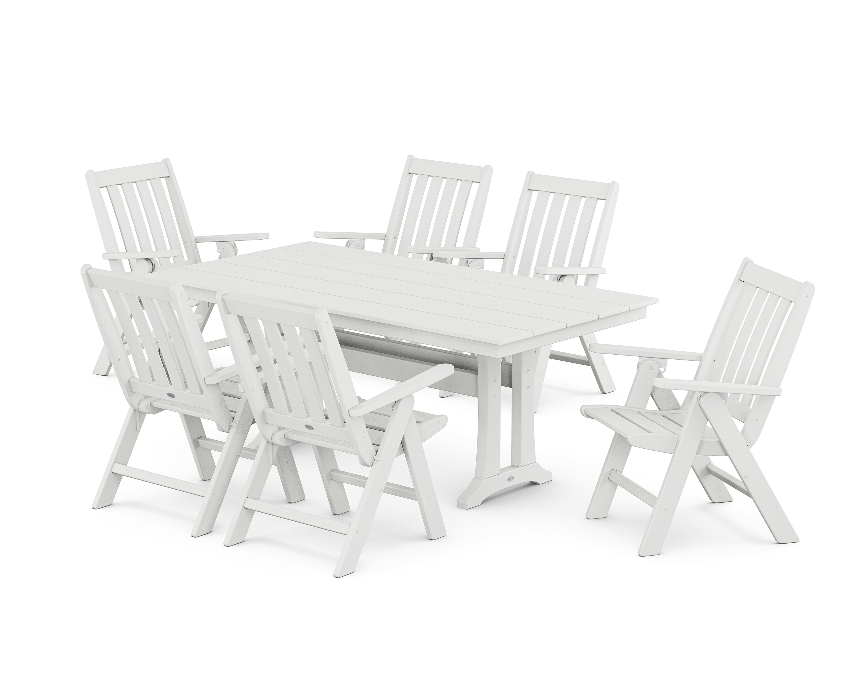 POLYWOOD Vineyard Folding Chair 7-Piece Farmhouse Dining Set with Trestle Legs in White