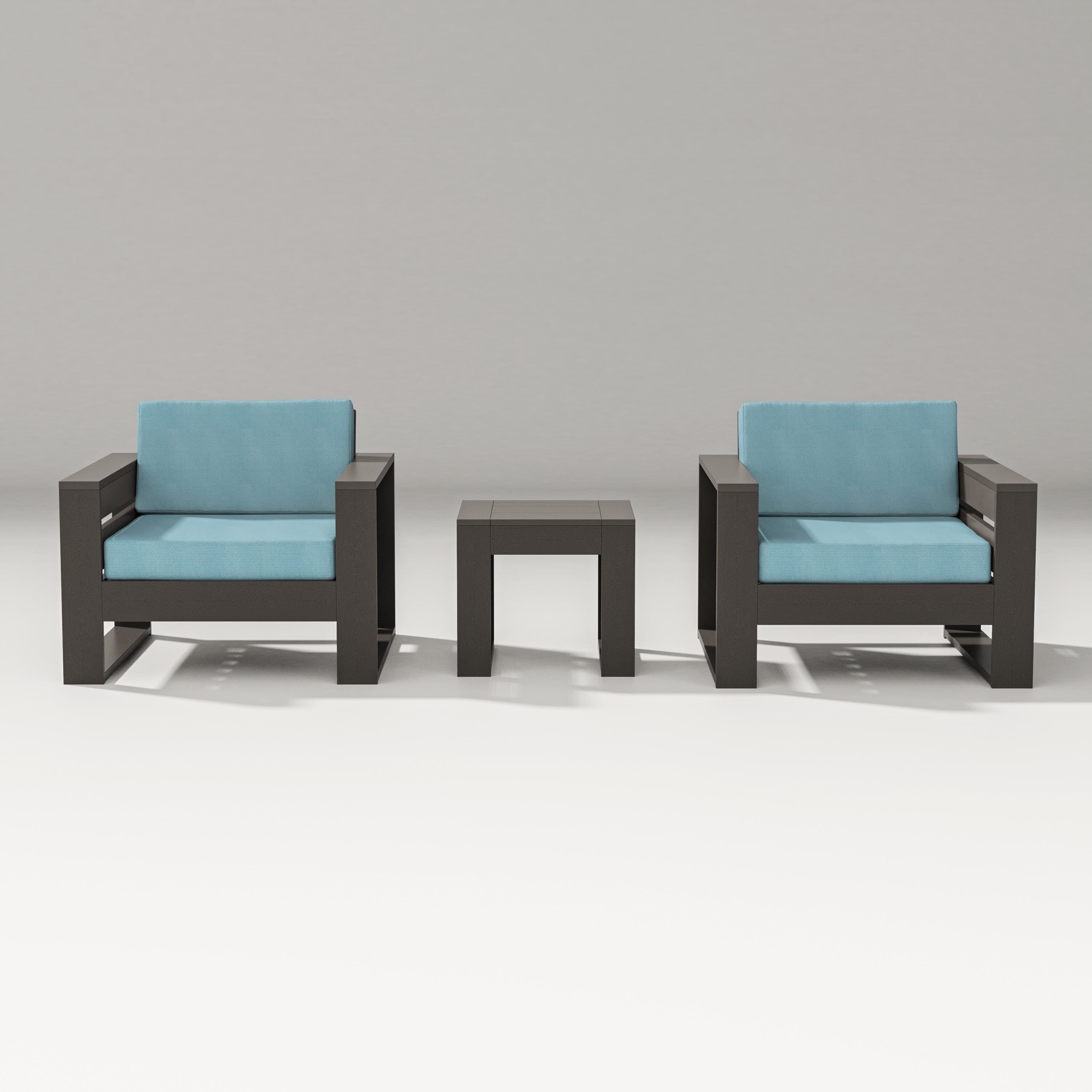 PW Designer Series Latitude 3-Piece Lounge Chair Set in Vintage Coffee / Lattice Sky Blue